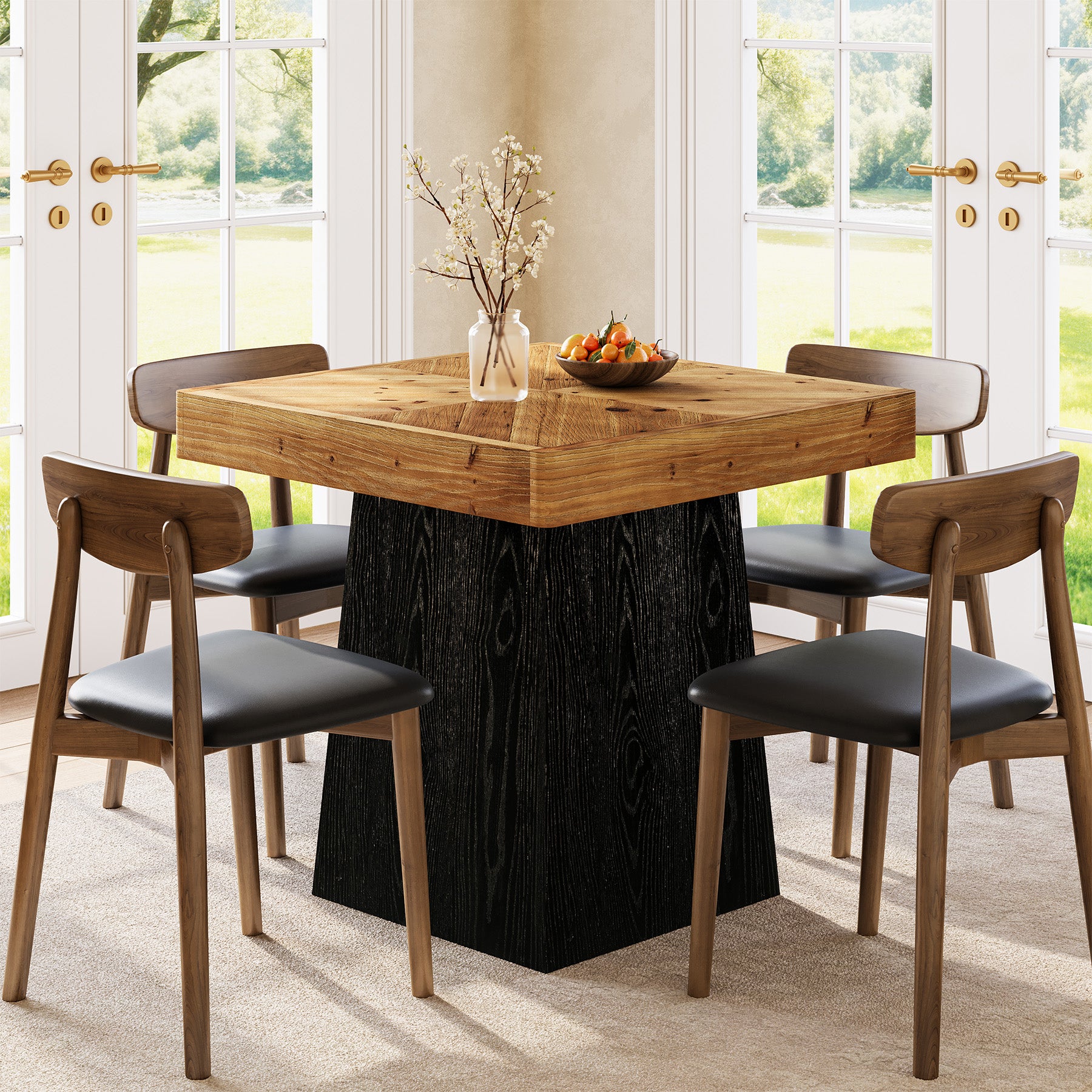 Tribesigns Quadratischer Esstisch aus Massivholz 80 cm für 2–4 Personen, Landhaus Küchentisch mit stabilem Sockel