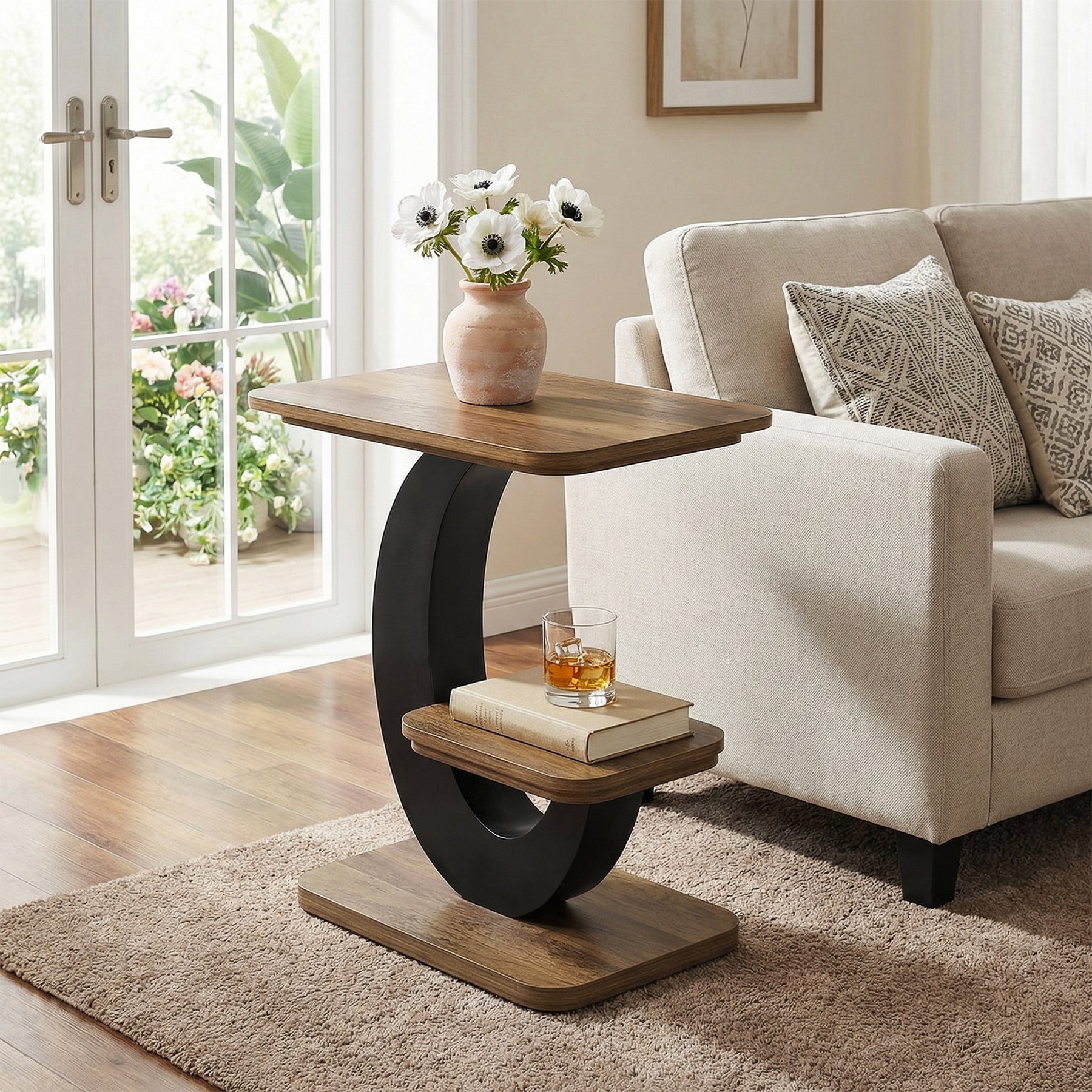 Tribesigns Beistelltisch 2 Ebenen, Kleiner Sofatisch im Industrial-Design mit Metallrahmen, kompakter Couchtisch für Wohnzimmer