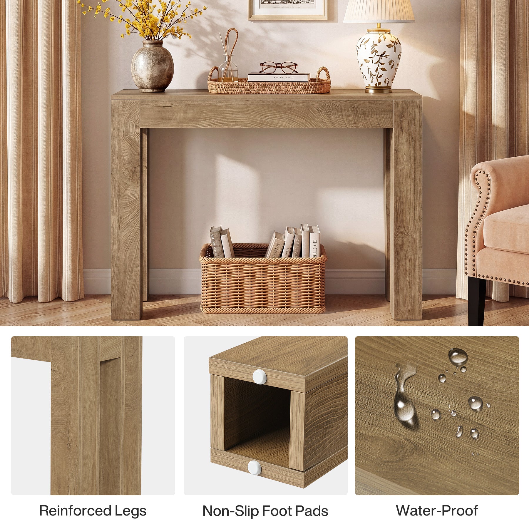 Tribesigns 105 cm Landhaus-Konsolentisch, Schmaler Holz-Flurtisch für Eingangsbereich & Sofa