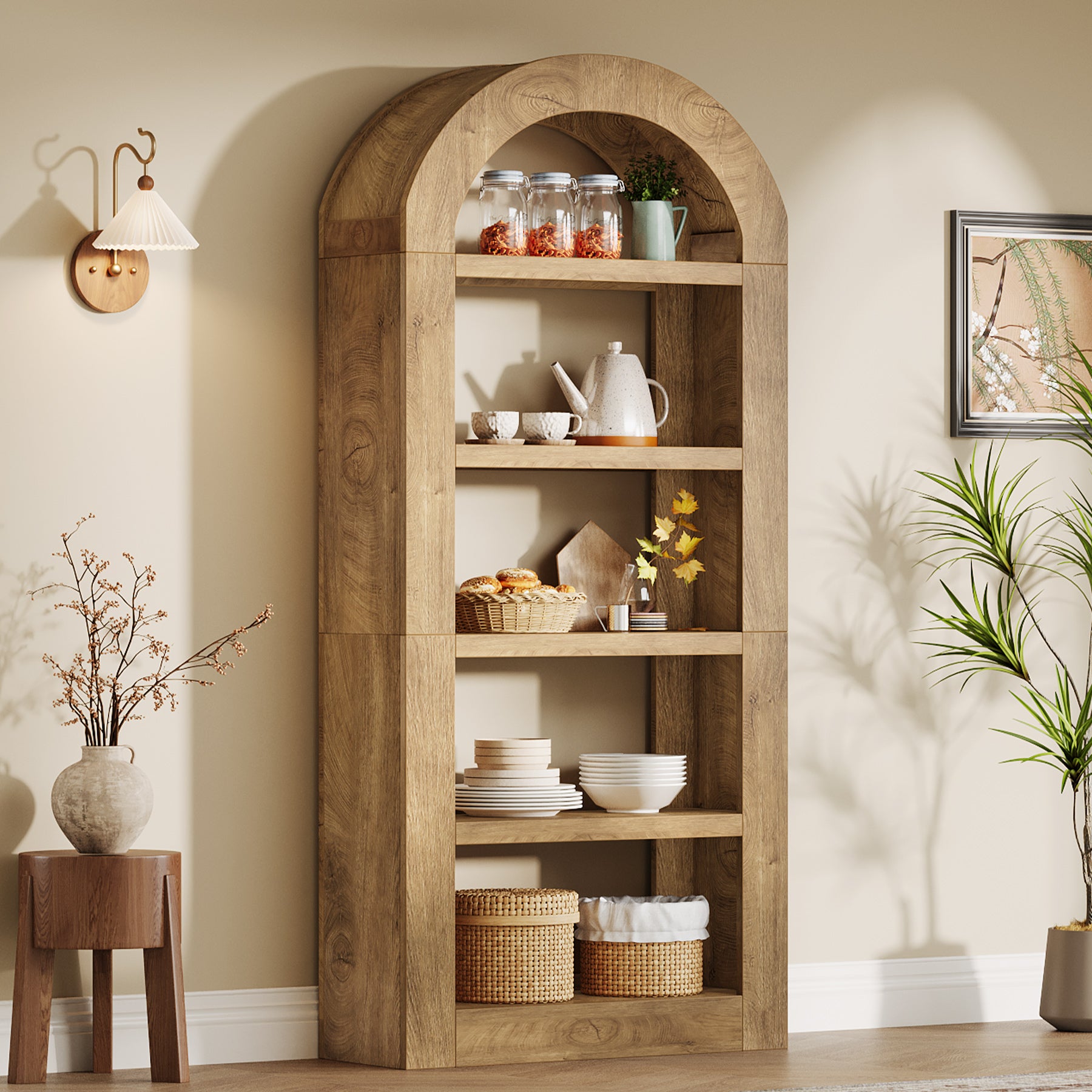 Tribesigns Arched Bücherregal 180 cm hoch, 5-stöckiges offenes Standregal mit Stauraum