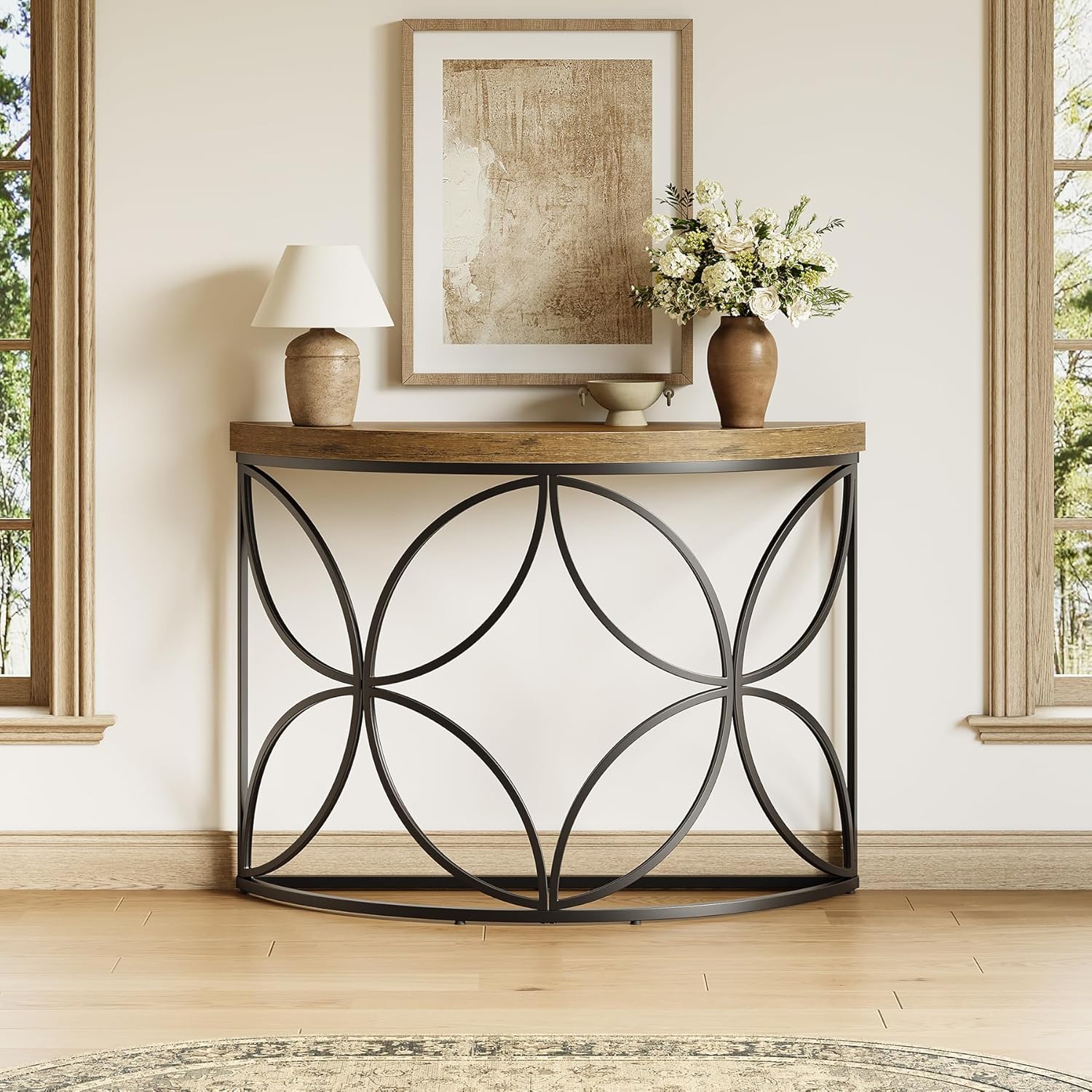 110 cm Sofatisch - Industrielle Konsole mit Blumenmotiv für Wohnzimmer & Flur