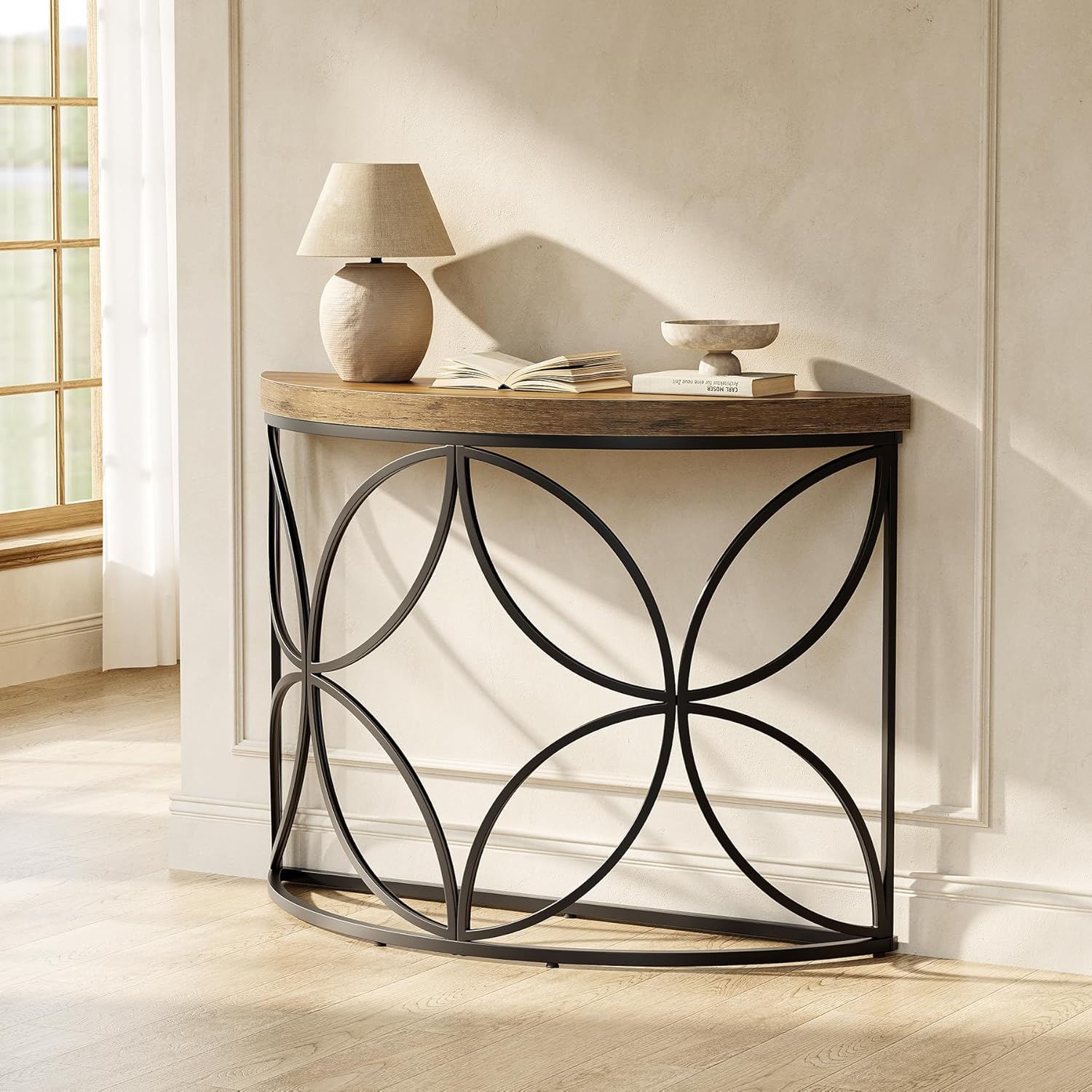 110 cm Sofatisch - Industrielle Konsole mit Blumenmotiv für Wohnzimmer & Flur