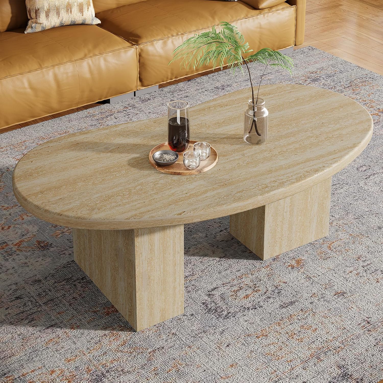 115 cm ovaler Couchtisch - Asymmetrischer Cocktailtisch in Eiche