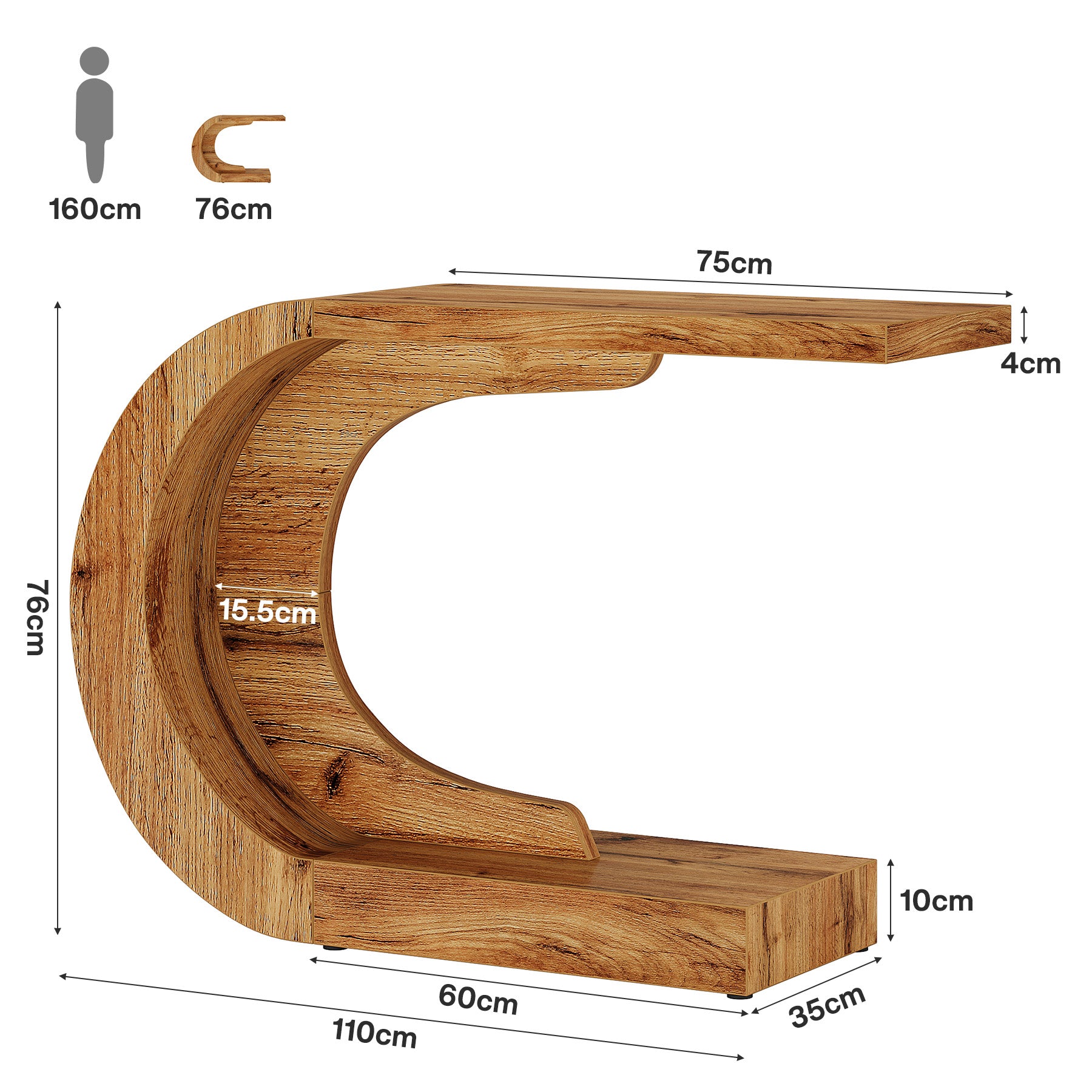 110 cm C-förmiger Mid-Century Modern-Konsolentisch für den Eingangsbereich