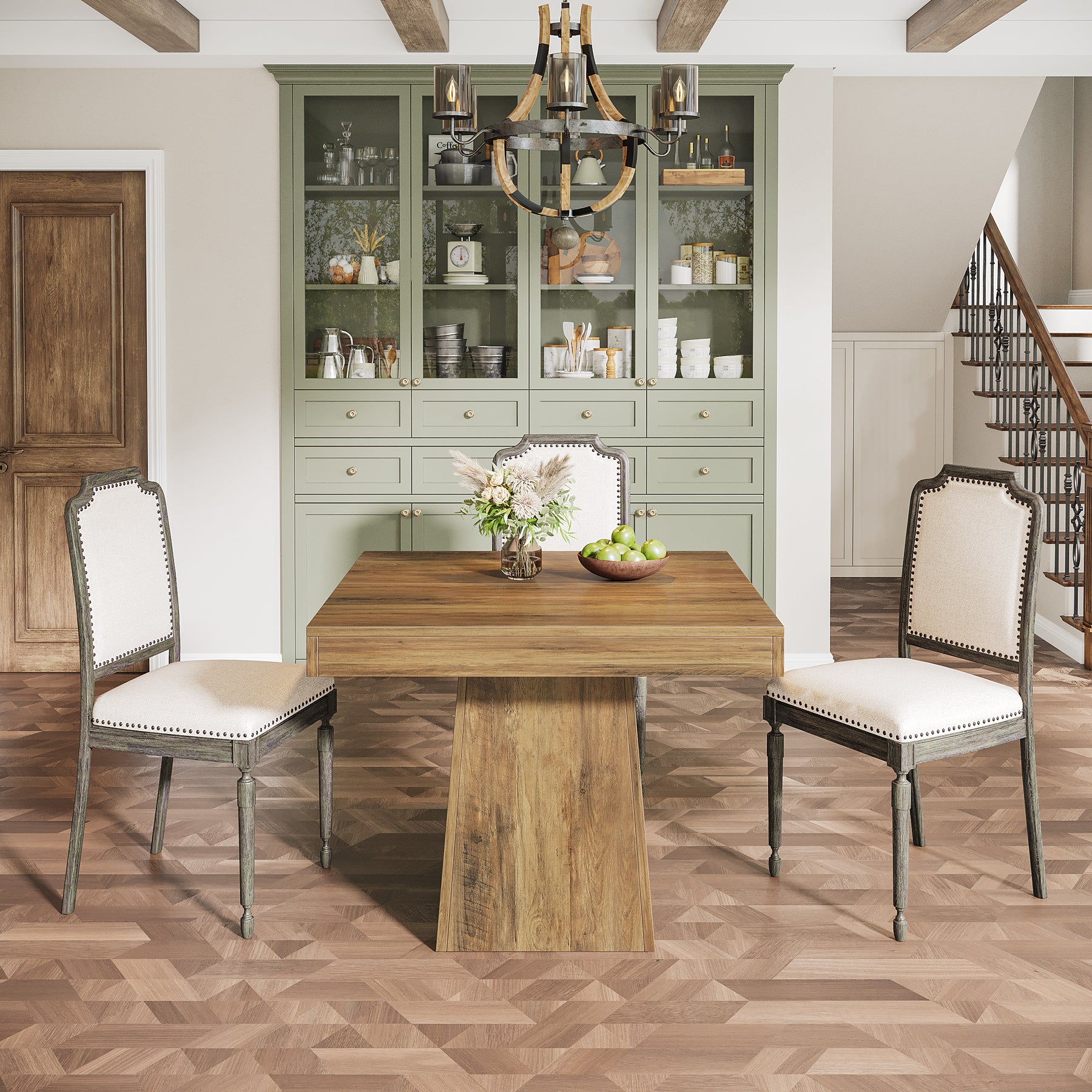 Quadratischer Esstisch 80x80 cm für 4 Personen, kompakter Küchentisch im Landhausstil mit stabilem Sockel