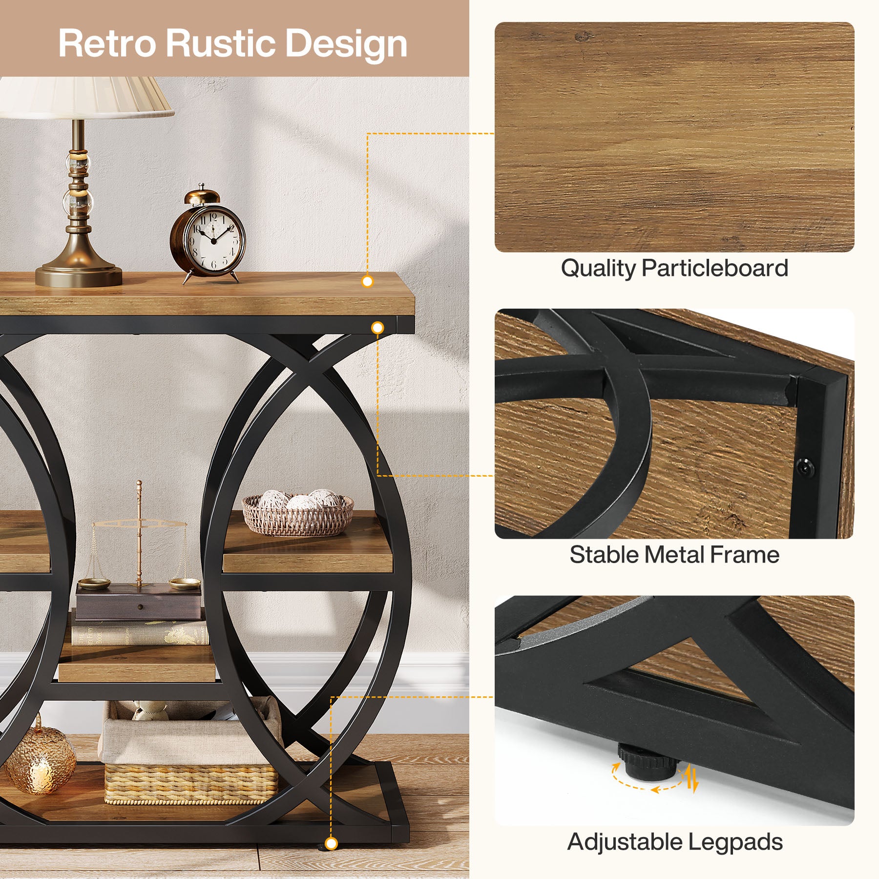 Beistelltisch mit 4 Ablagen, 60cm schmaler Nachttisch mit Stauraum