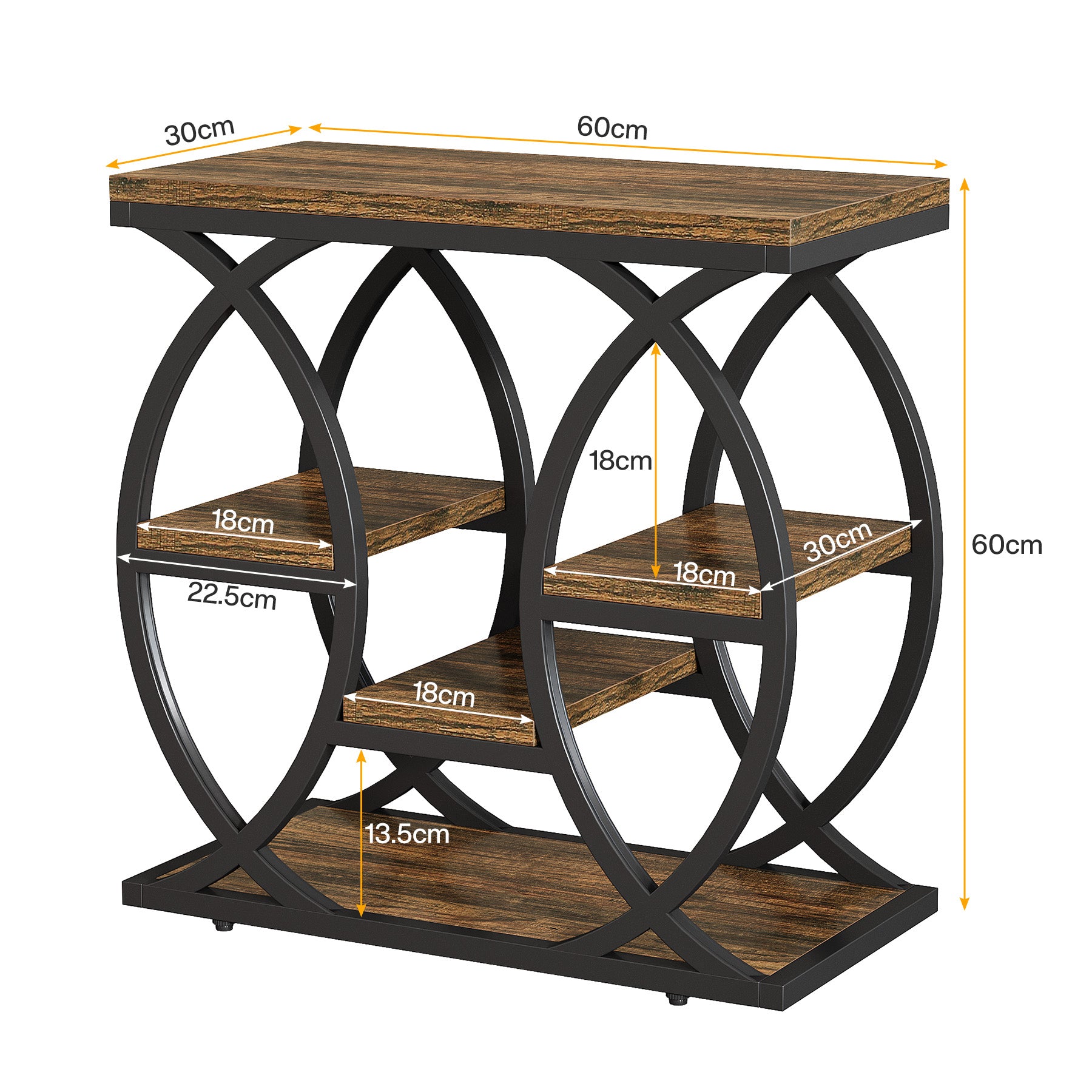 Beistelltisch mit 4 Ablagen, 60cm schmaler Nachttisch mit Stauraum