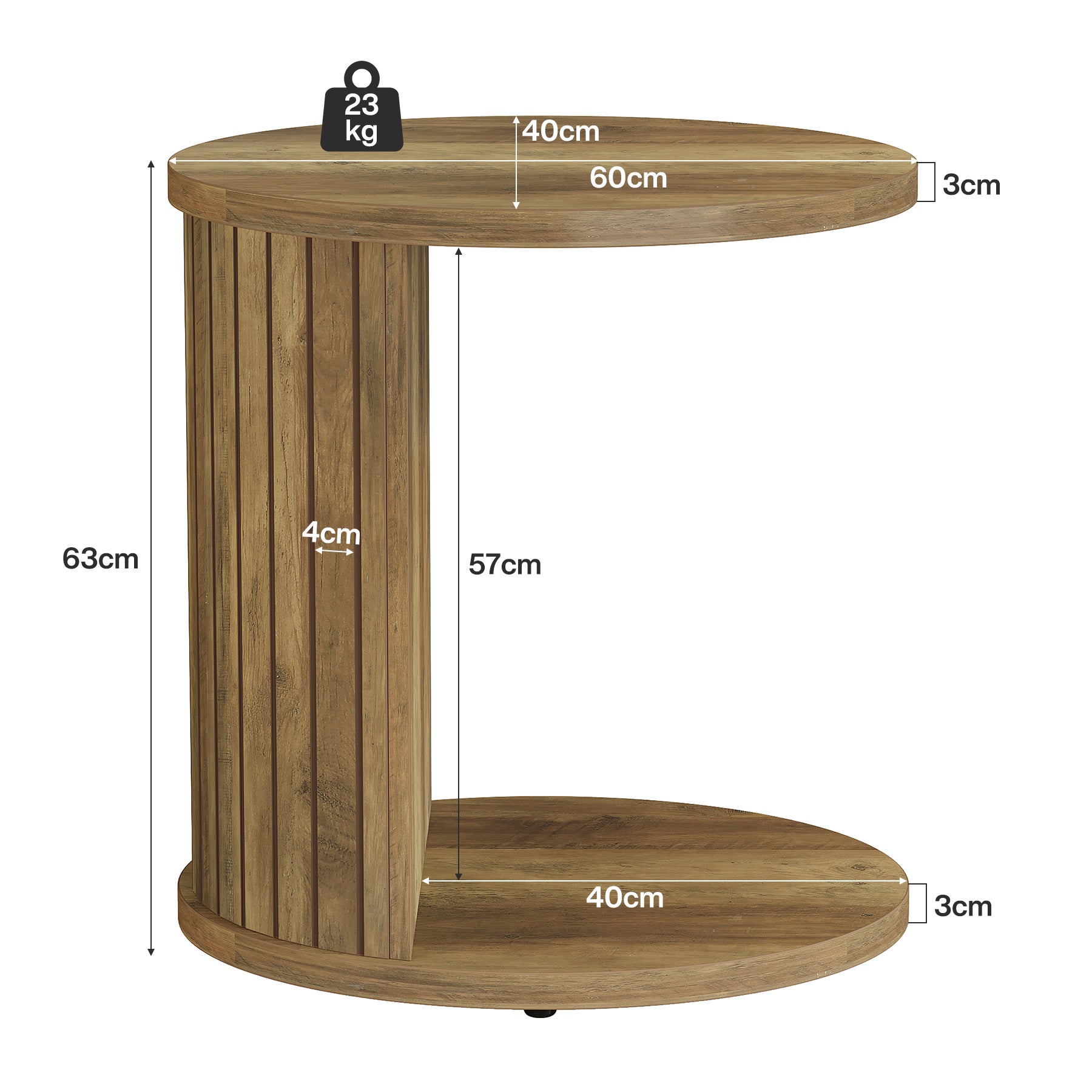 60 cm Ovaler Beistelltisch mit 2 Ebenen, platzsparender Nachttisch & Couchtisch für kleine Räume