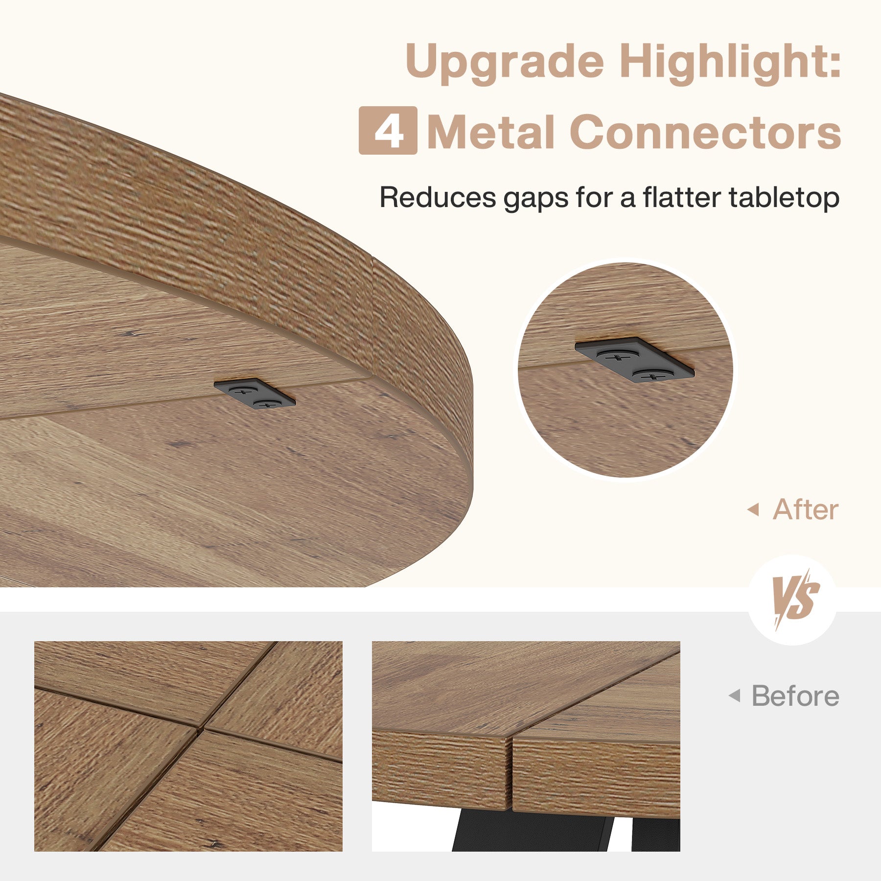 4 Personen Runder Esstisch, 120 cm Bauernhaus Esstisch mit Holztischplatte und Beinen