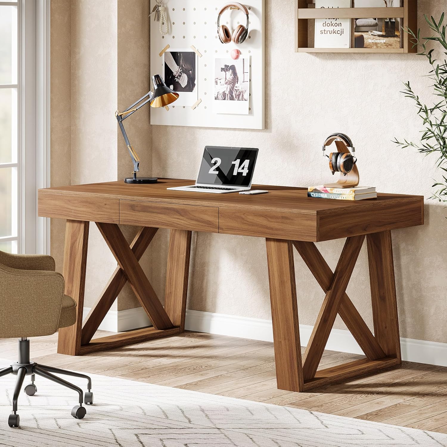 140 cm Schreibtisch - Retro-Bürotisch mit Schublade