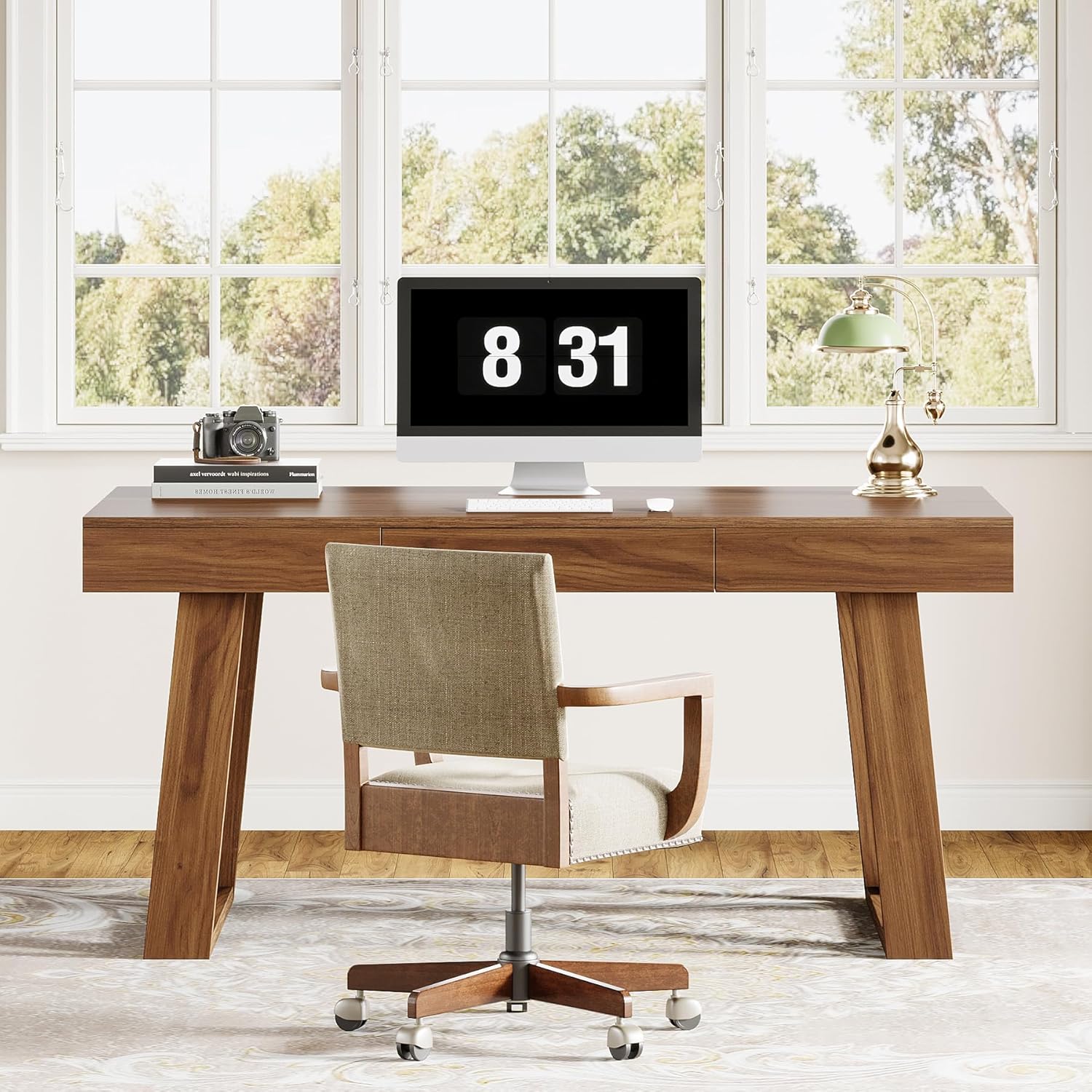 140 cm Schreibtisch - Retro-Bürotisch mit Schublade