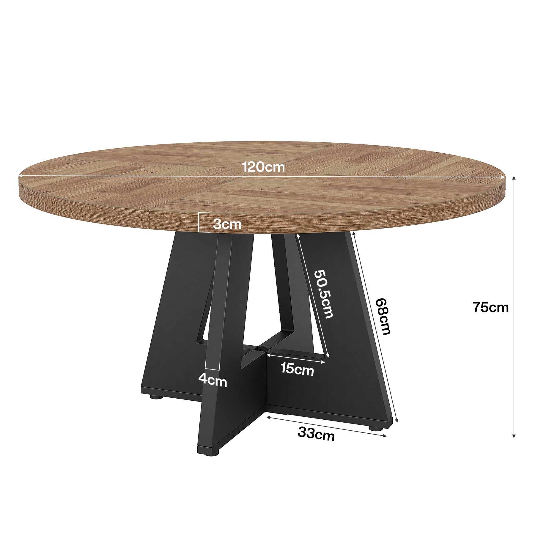 4 Personen Runder Esstisch, 120 cm Bauernhaus Esstisch mit Holztischplatte und Beinen