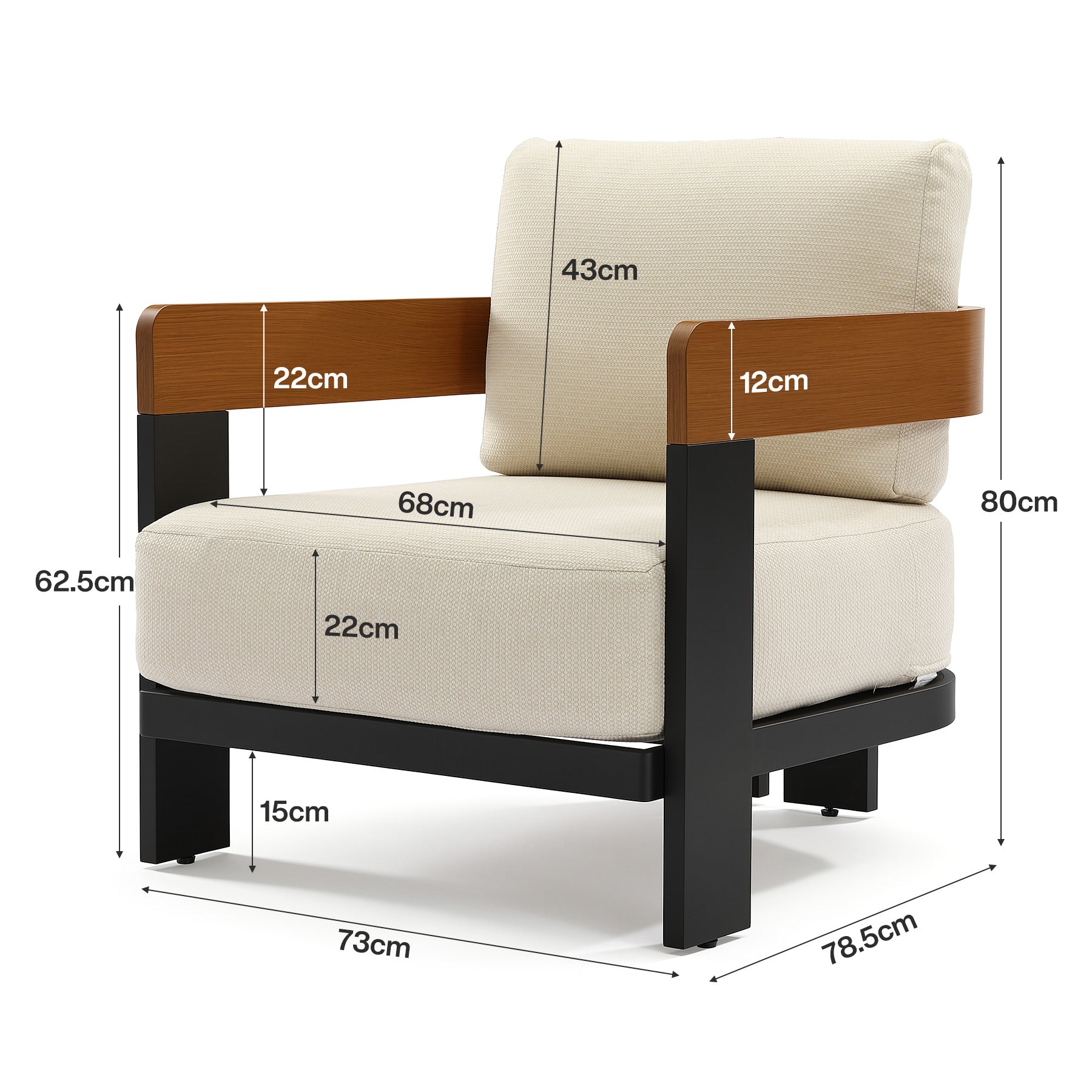 Tribesigns Outdoor Sessel mit Kissen, wetterfester Gartenstuhl mit dicker Sitzpolsterung