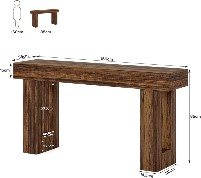 Konsolentisch 160 cm aus Holz, rechteckiger Sofatisch für hinter dem Sofa