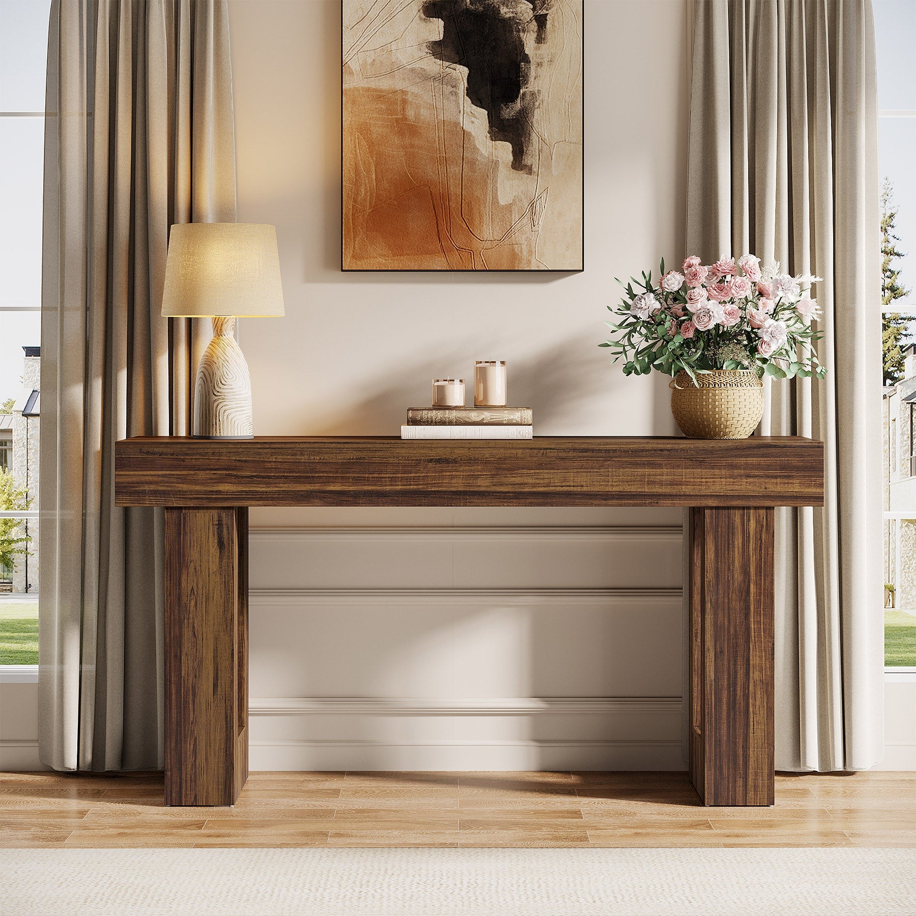 Konsolentisch 160 cm aus Holz, rechteckiger Sofatisch für hinter dem Sofa
