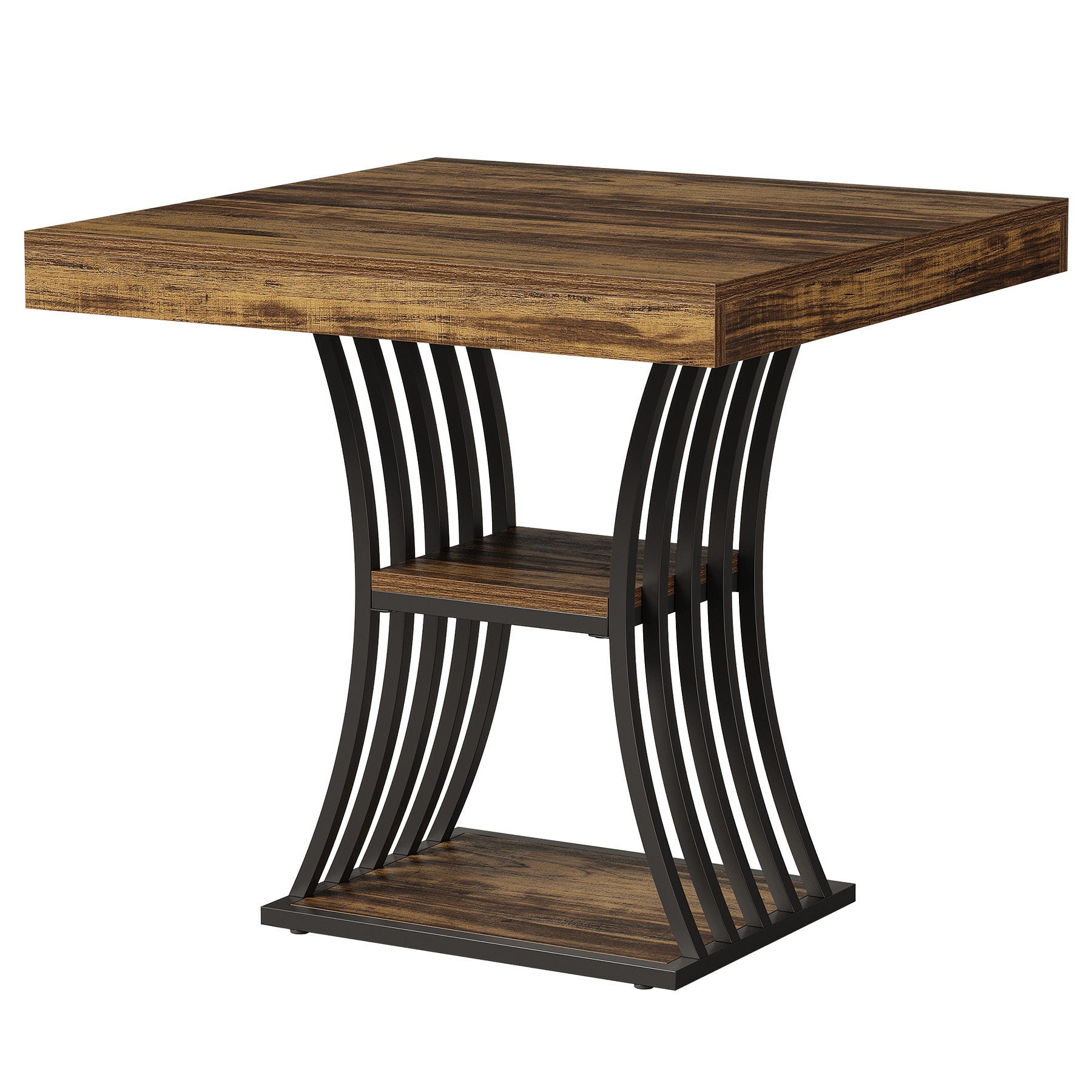 80 cm Quadratischer Industrial Esstisch für 4 Personen, 2 Ablagefächer, Küchentisch für Wohnzimmer & Esszimmer