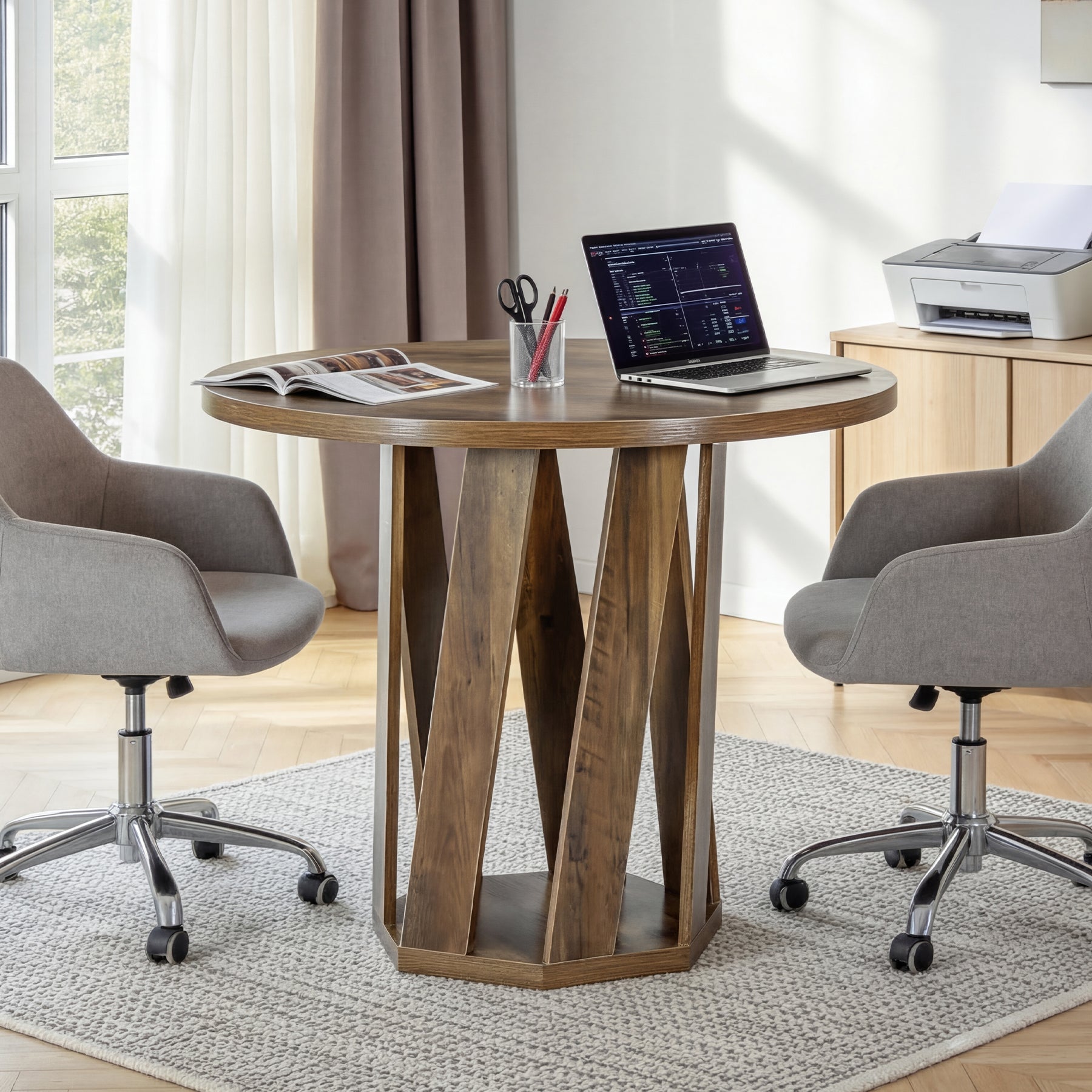 Tribesigns Runder Konferenztisch 80 cm für 2–4 Personen, stabiler Bürotisch