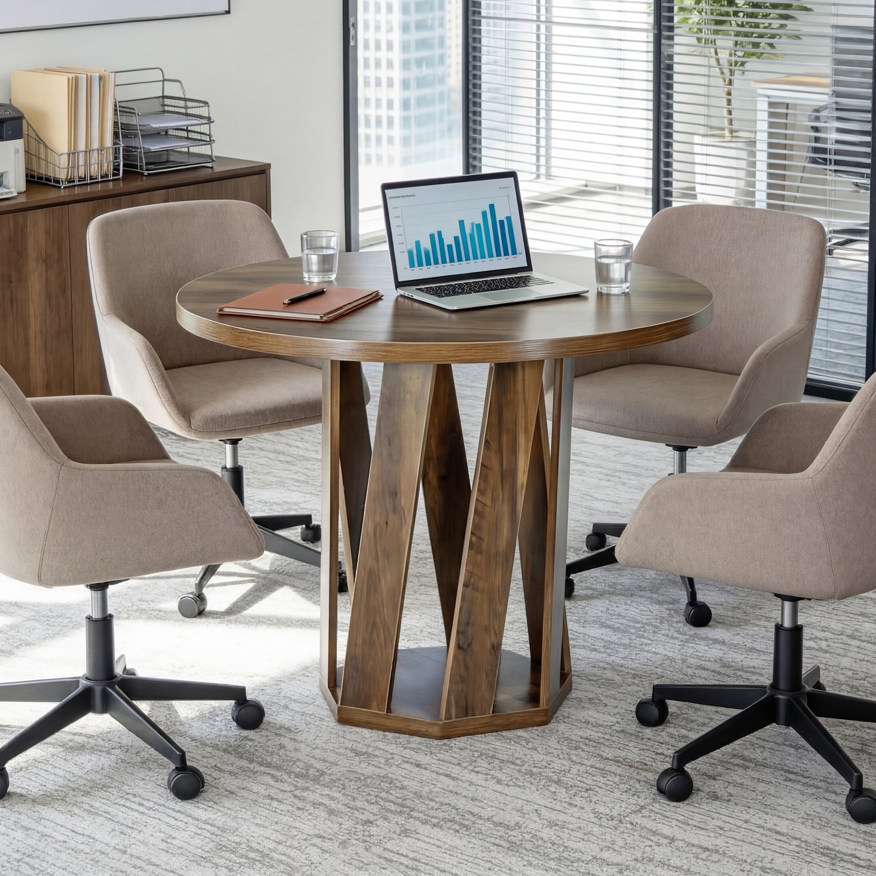 Tribesigns Runder Konferenztisch 80 cm für 2–4 Personen, stabiler Bürotisch