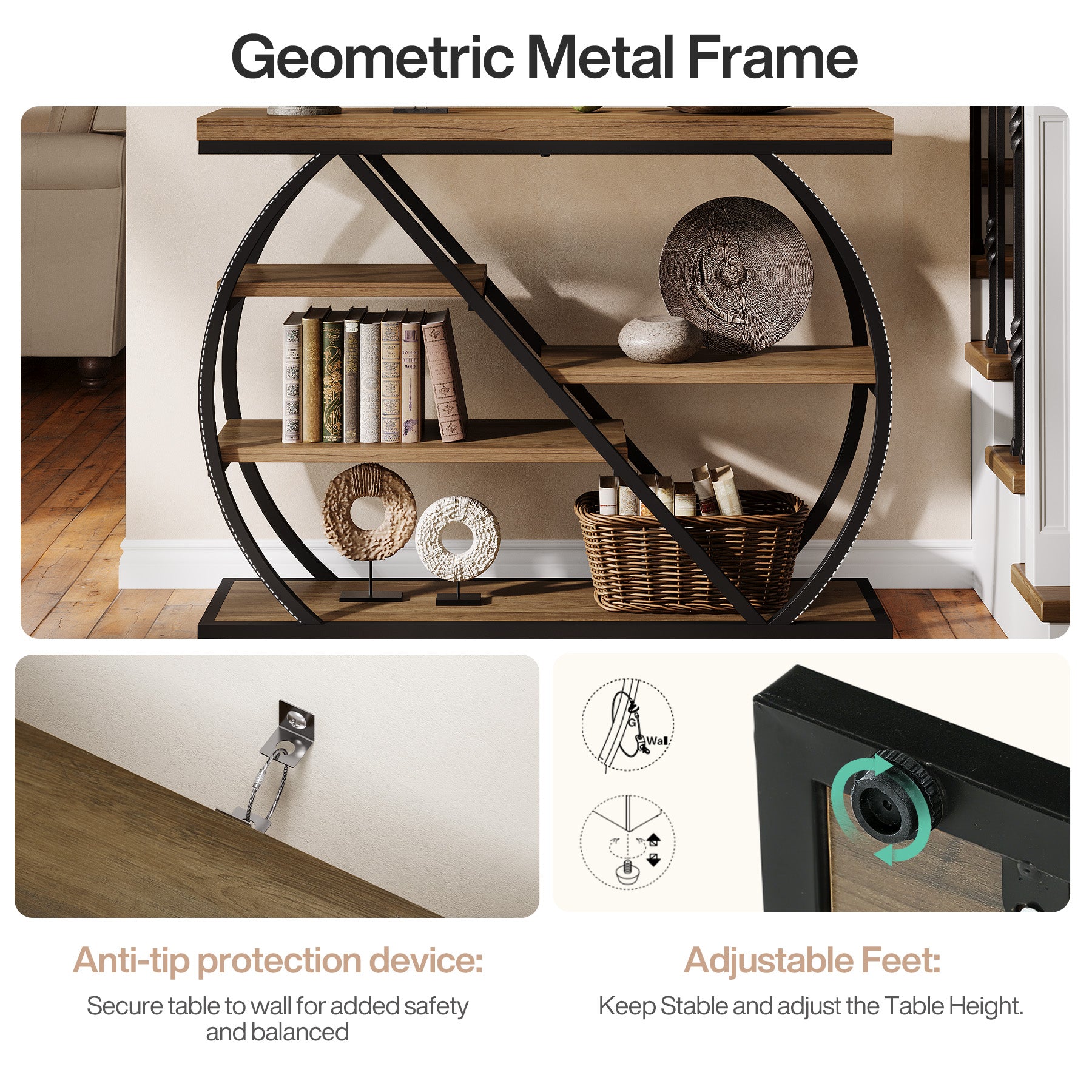 Tribesigns Konsolentisch 105 cm schmal mit 5 Ablagen, Industrial Flurtisch mit Stauraum