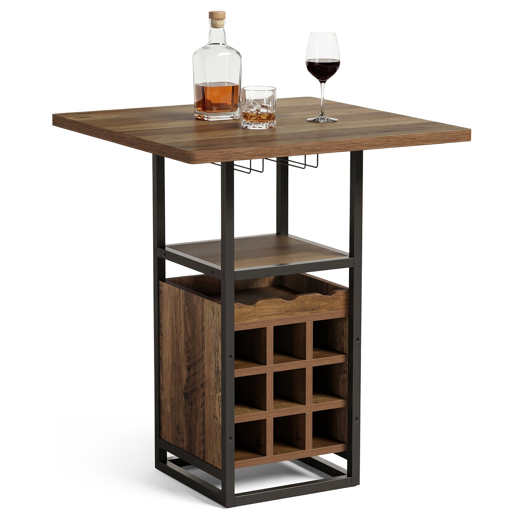 Tribesigns Bartisch 95 cm mit Stauraum, schmaler Bistrotisch mit Ablagen mit Weinregal & Glashalter