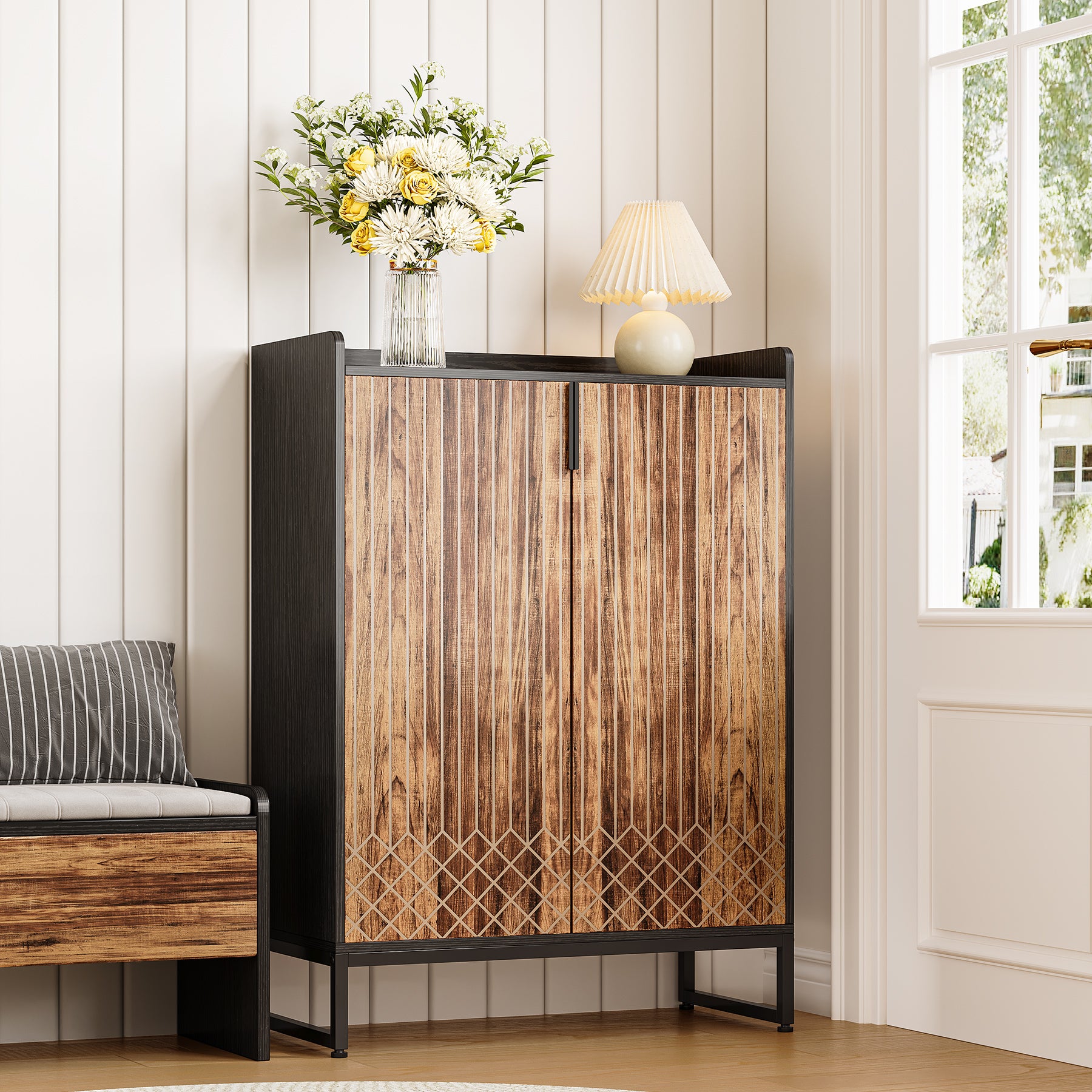 Moderner Schuhschrank mit Türen, 5-stöckiger moderner Schuhregal-Organizer