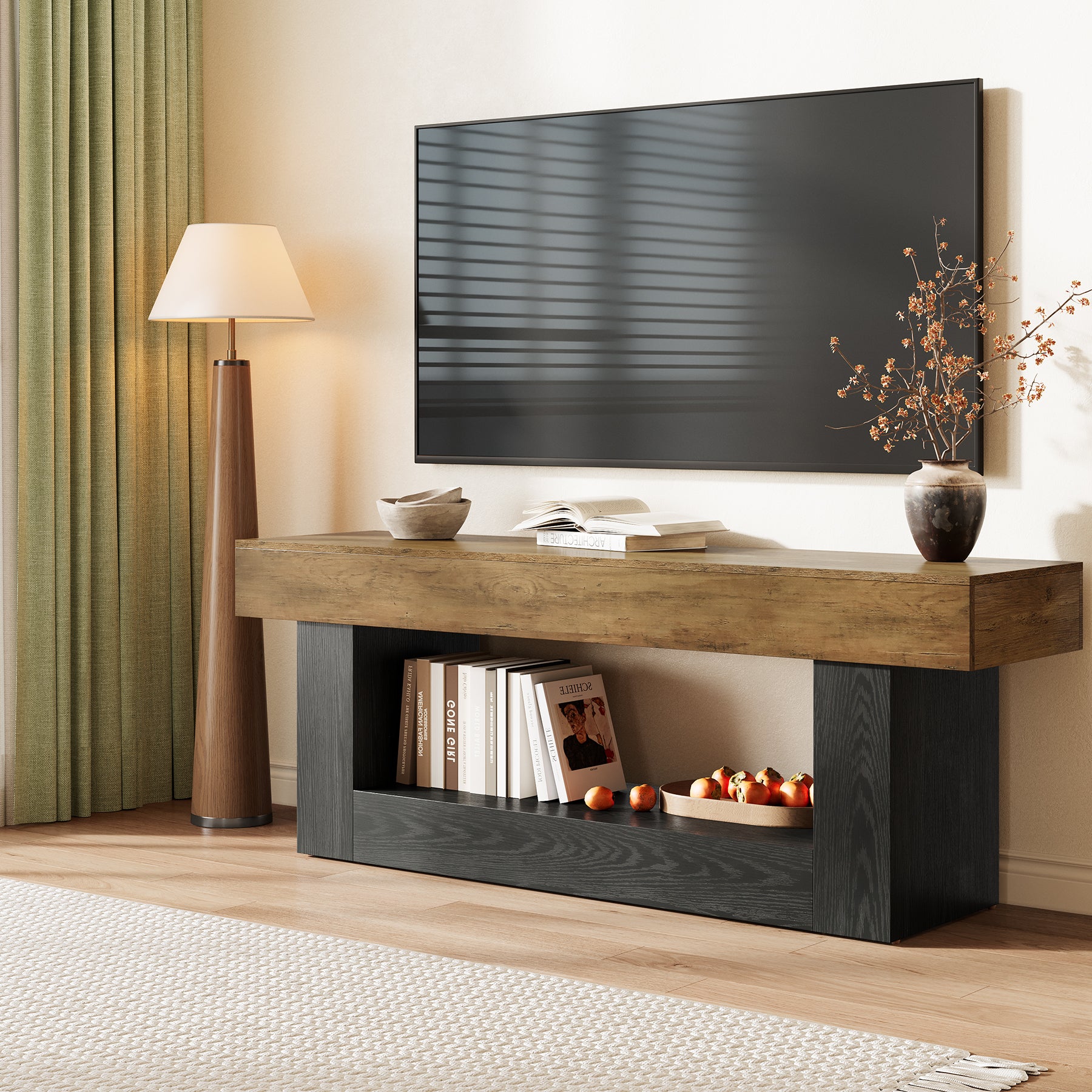 Tribesigns TV-Lowboard 160 cm, TV-Schrank für bis zu 70 Zoll, Fernsehständer mit offenen Fächern & stabilem U-Gestell