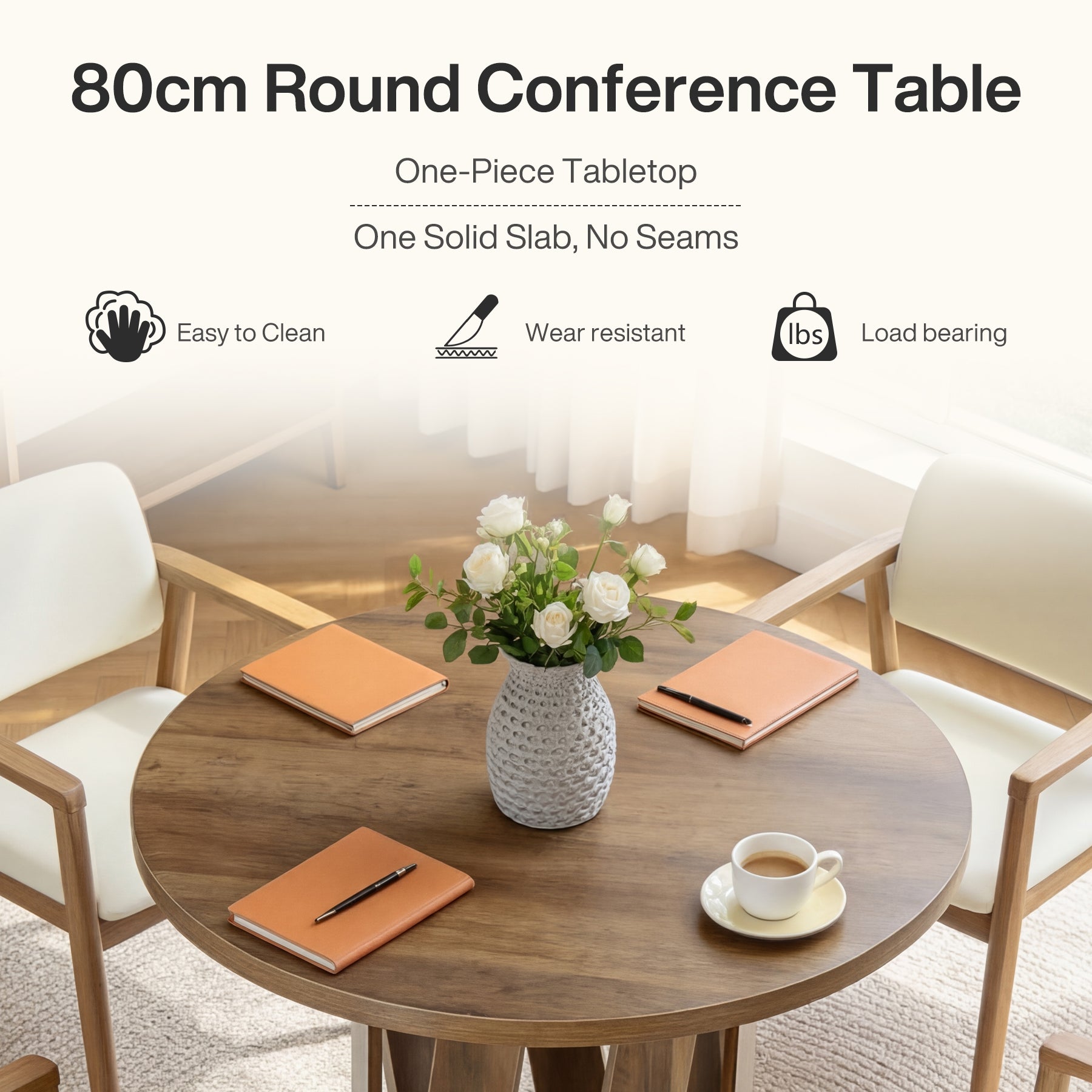 Tribesigns Runder Konferenztisch 80 cm für 2–4 Personen, stabiler Bürotisch