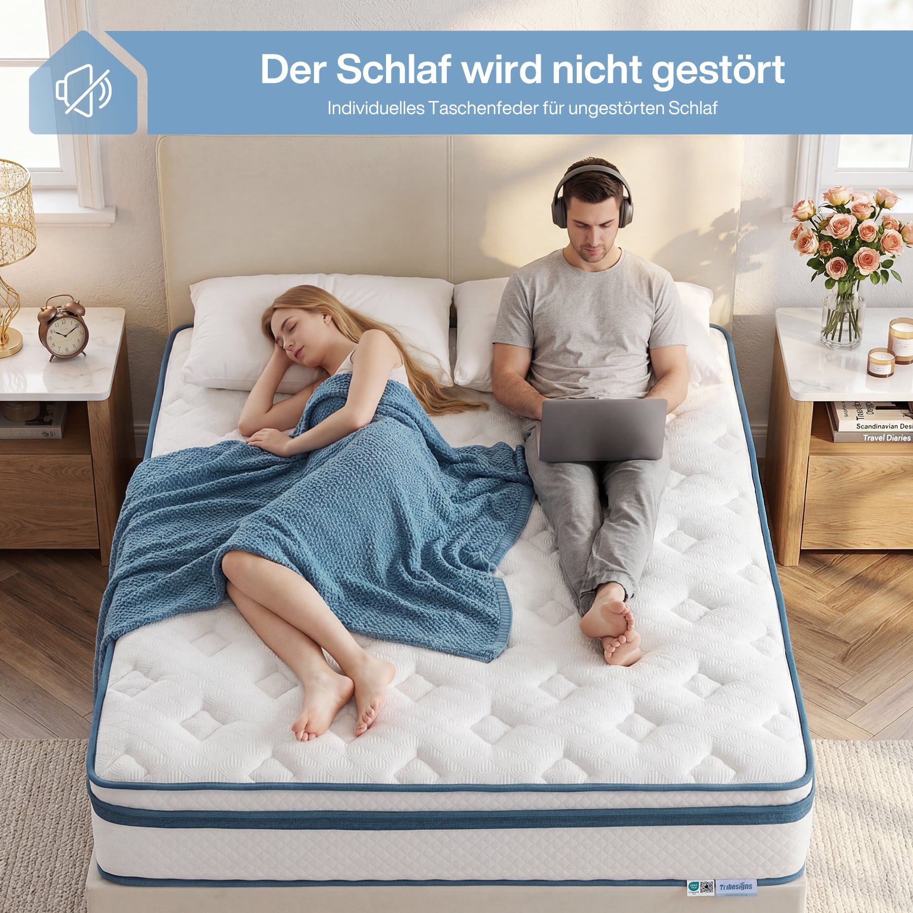 Tribesigns Taschenfederkernmatratze H3 mittelfest, 7-Zonen Matratze mit Gel-Memory-Schaum & Lyocell Bezug