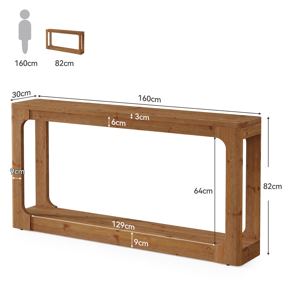 Tribesigns Massivholz Konsolentisch 160 cm, schmaler Flurtisch mit 2 Ablagen