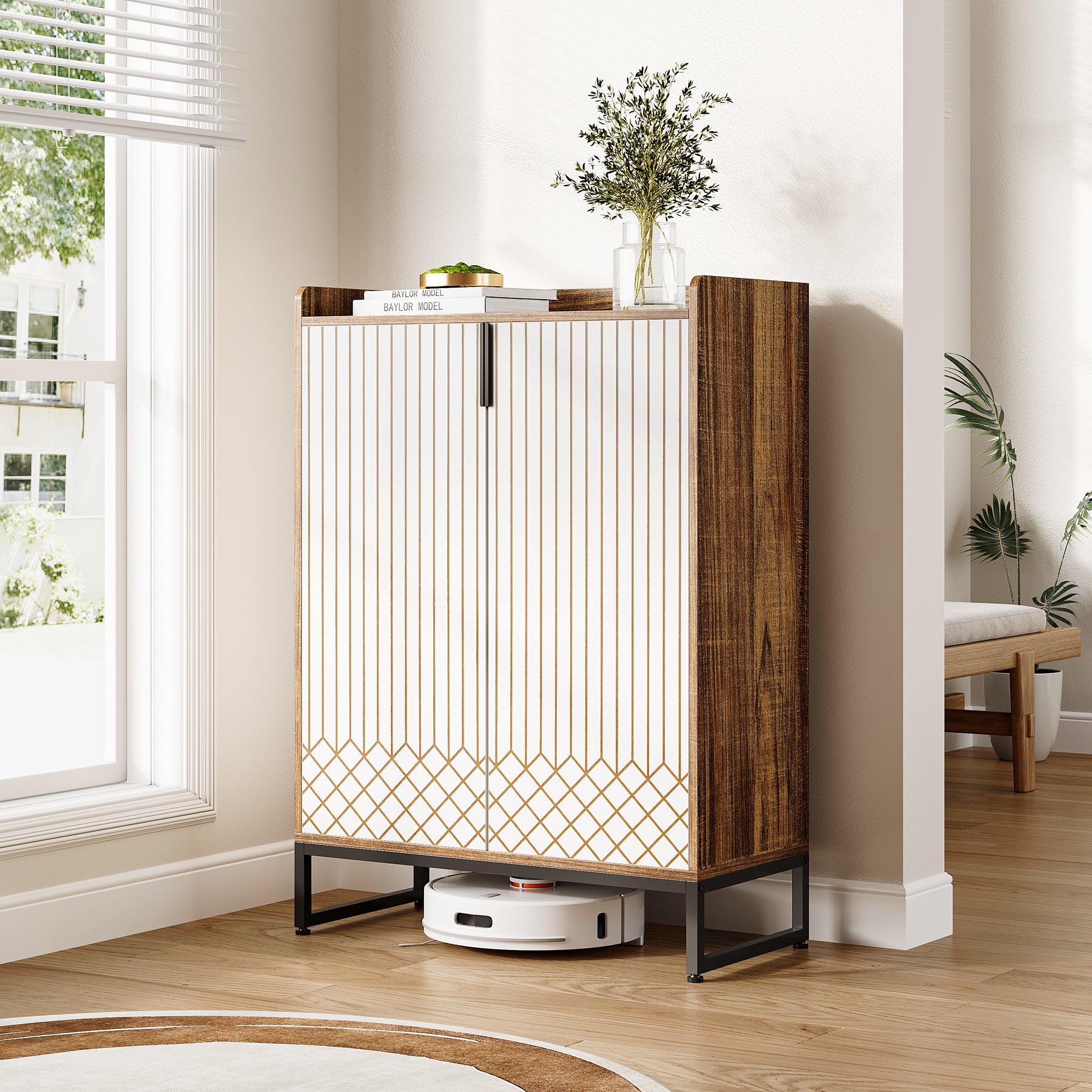 Moderner Schuhschrank mit Türen, 5-stöckiger moderner Schuhregal-Organizer