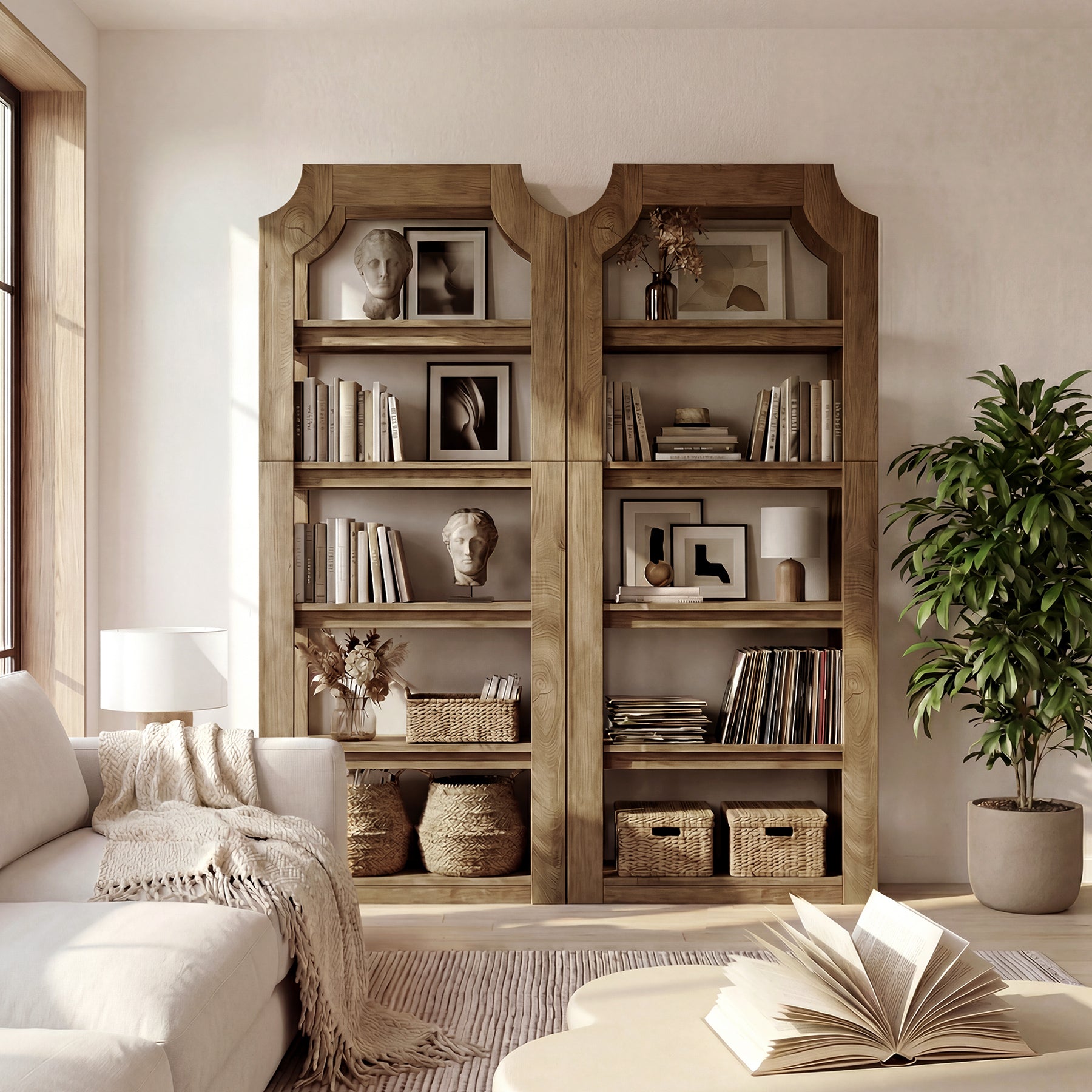 180 cm hoher 5-stöckiger Bücherregal im Landhausstil, robustes Standregal für Wohnzimmer, Büro & Schlafzimmer