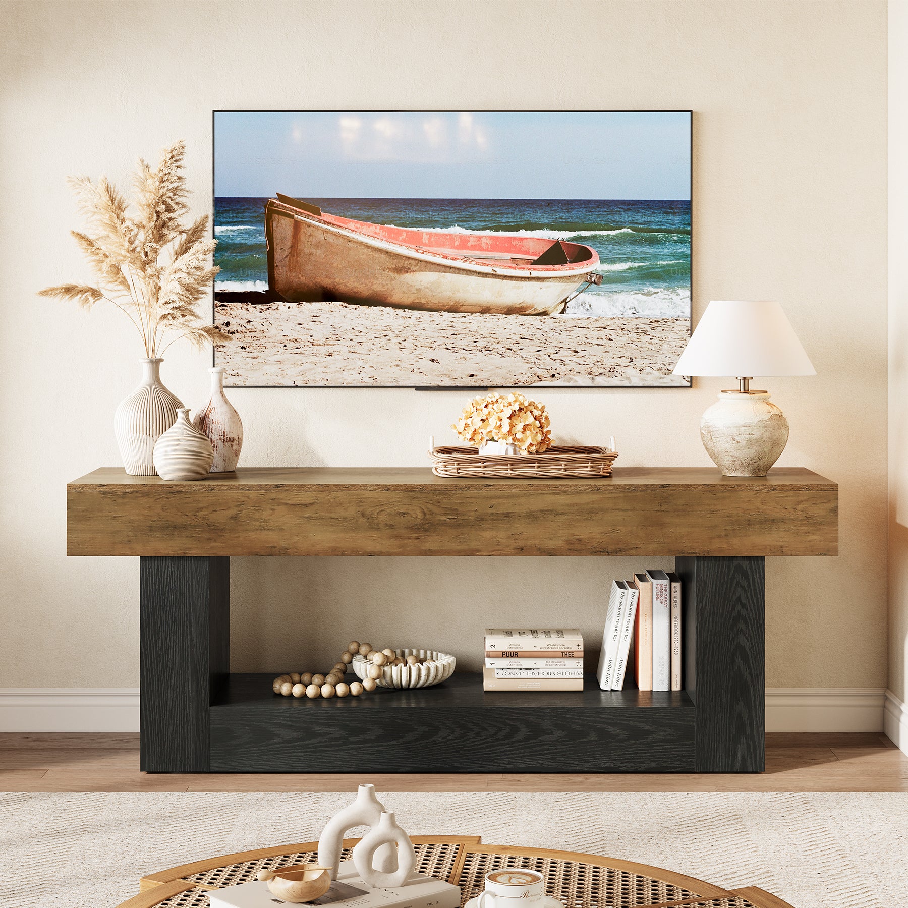 Tribesigns TV-Lowboard 160 cm, TV-Schrank für bis zu 70 Zoll, Fernsehständer mit offenen Fächern & stabilem U-Gestell