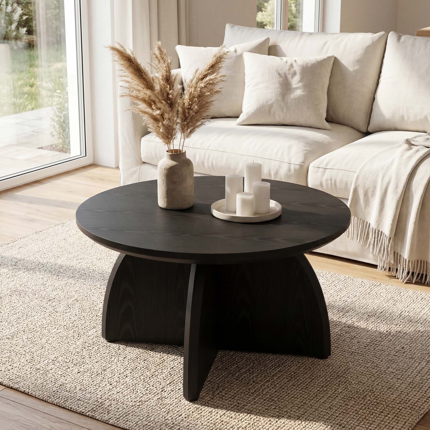 Tribesigns Runder Couchtisch 80 cm, moderner Wohnzimmertisch mit stabilem Säulenfuß