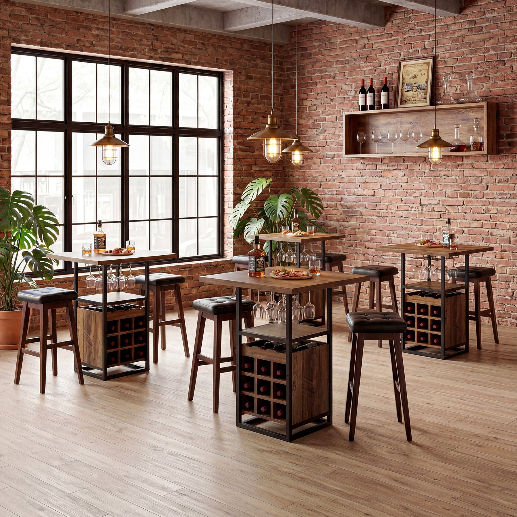 Tribesigns Bartisch 95 cm mit Stauraum, schmaler Bistrotisch mit Ablagen mit Weinregal & Glashalter