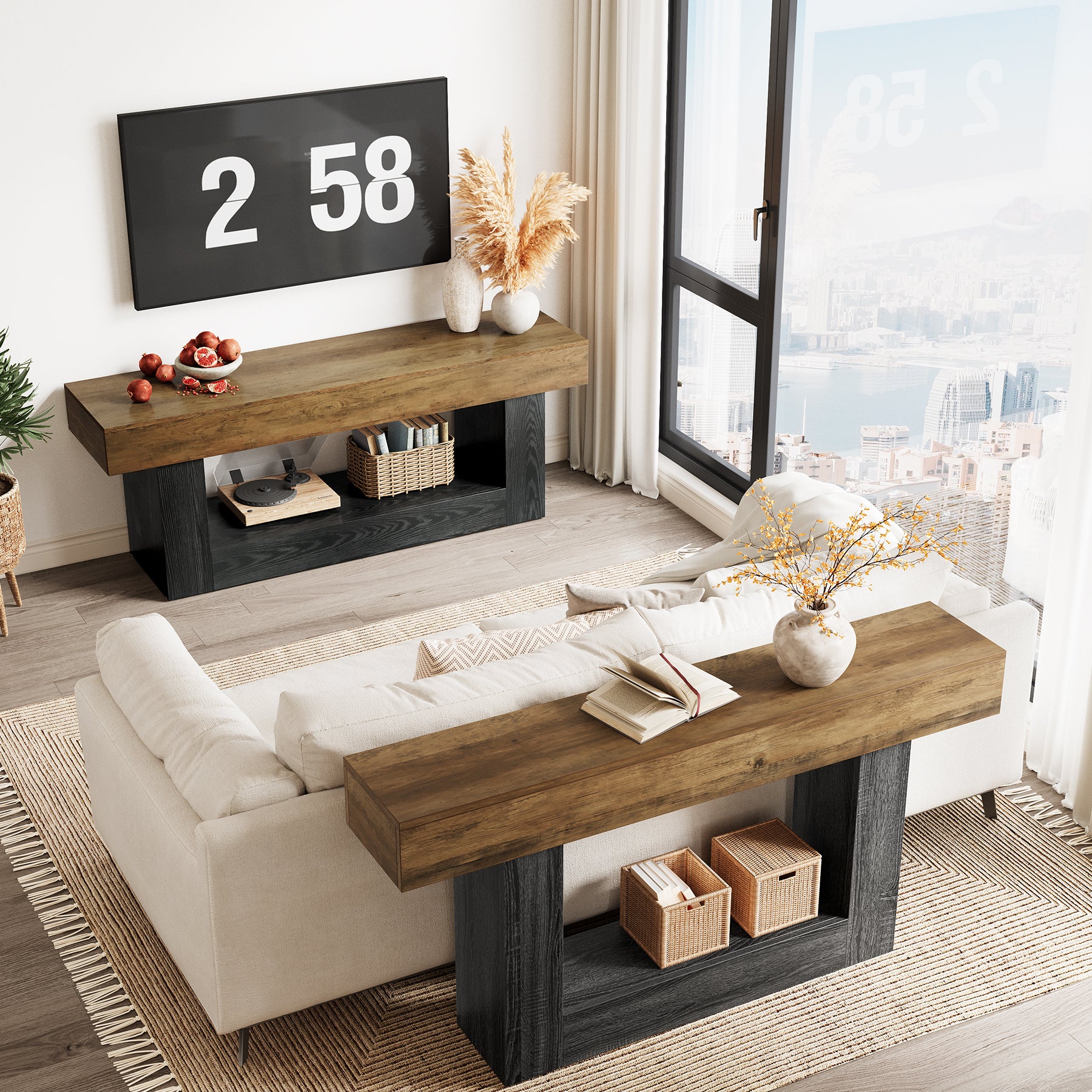 Tribesigns TV-Lowboard 160 cm, TV-Schrank für bis zu 70 Zoll, Fernsehständer mit offenen Fächern & stabilem U-Gestell