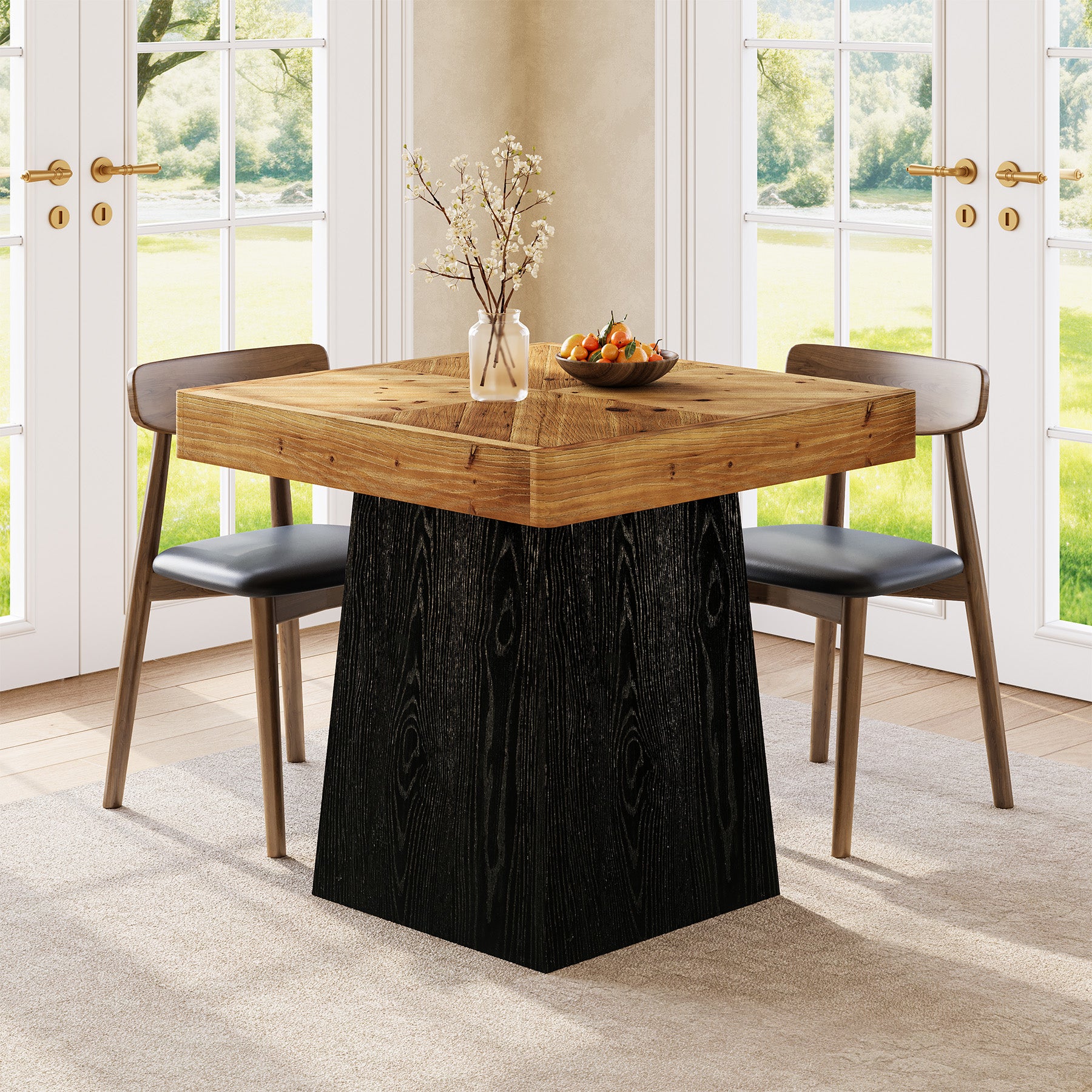 Tribesigns Quadratischer Esstisch aus Massivholz 80 cm für 2–4 Personen, Landhaus Küchentisch mit stabilem Sockel
