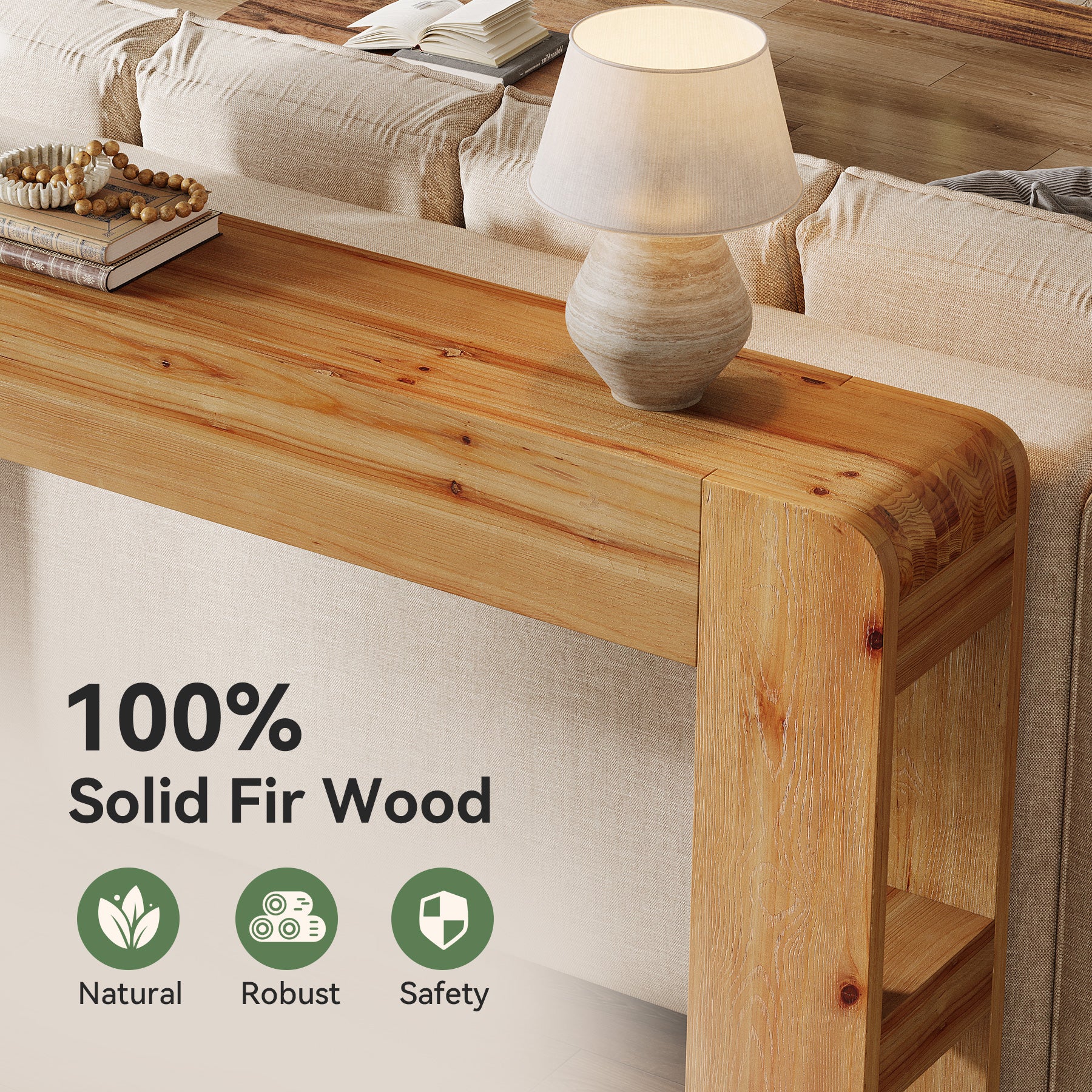 Tribesigns Konsolentisch 160 cm aus Massivholz, langer Sofatisch Landhausstil aus Tannenholz