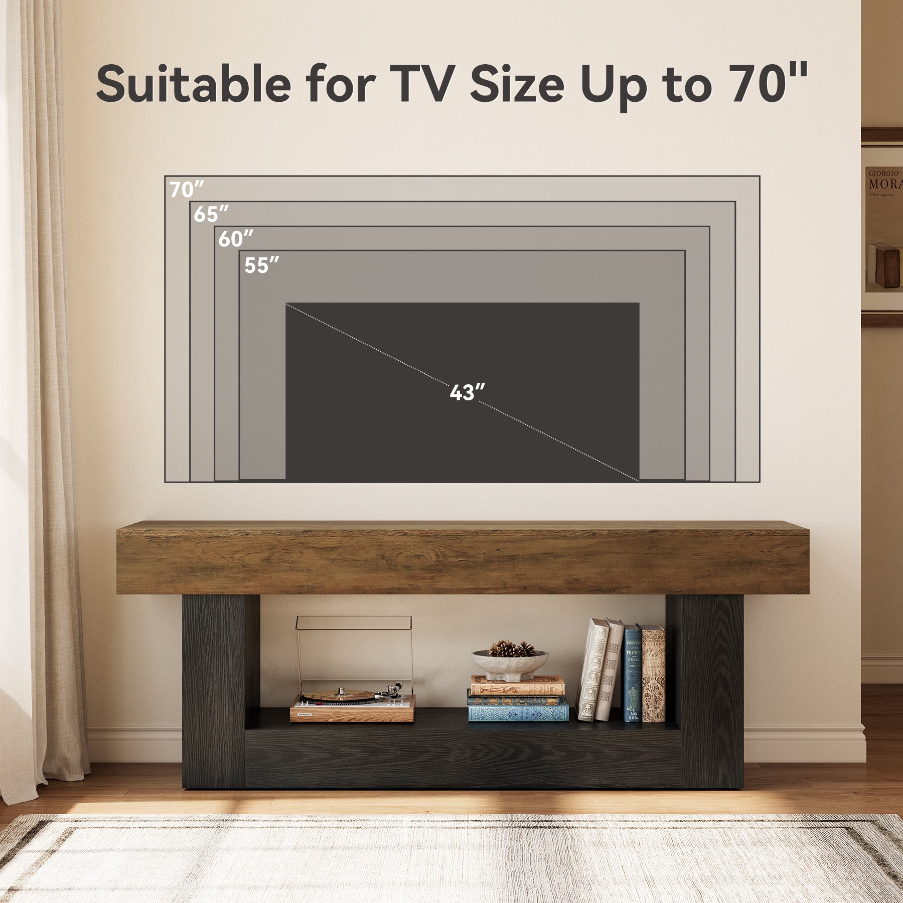 Tribesigns TV-Lowboard 160 cm, TV-Schrank für bis zu 70 Zoll, Fernsehständer mit offenen Fächern & stabilem U-Gestell