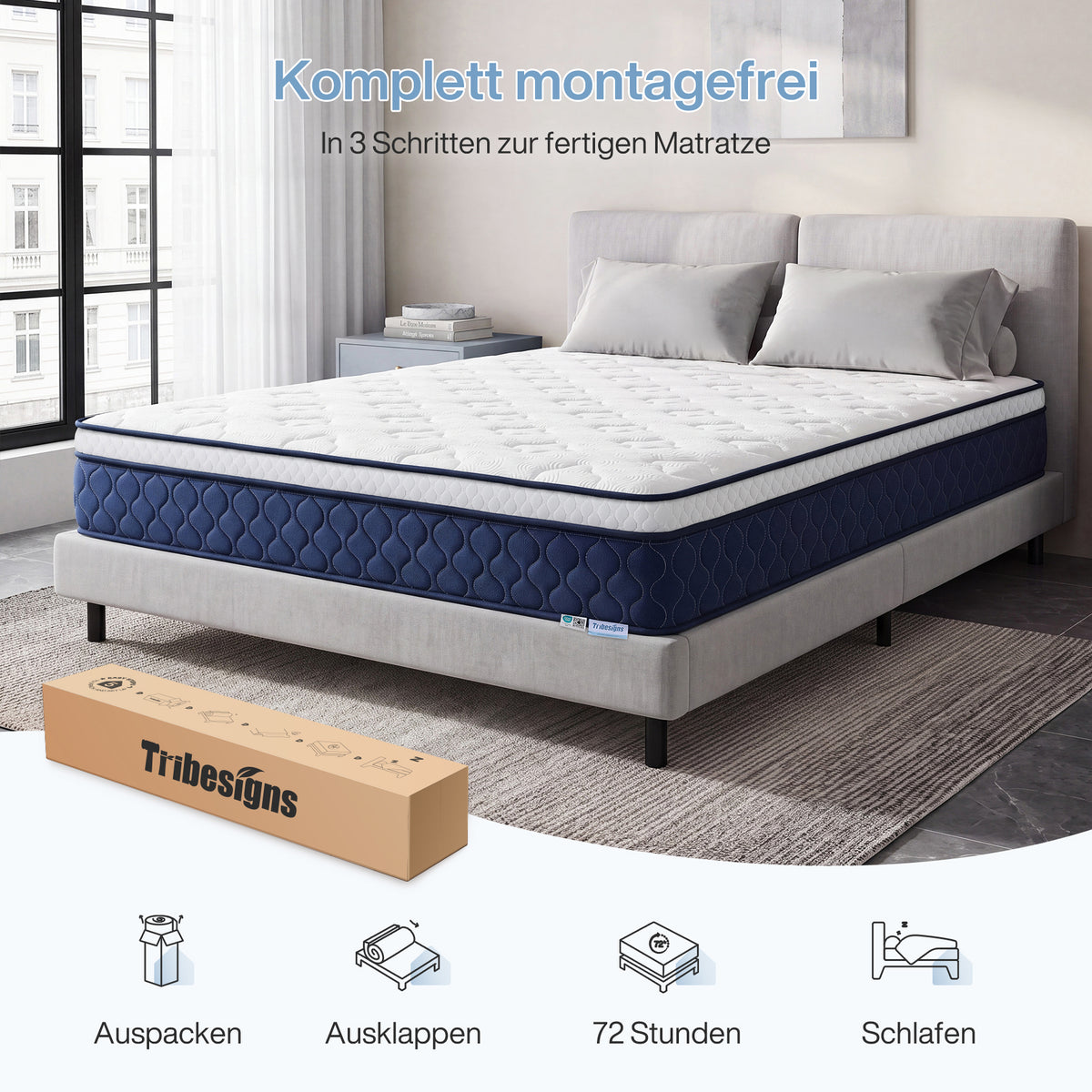 Tribesigns 9-Zonen Taschenfederkernmatratze mit Memoryschaum und Lyocell-Bezug