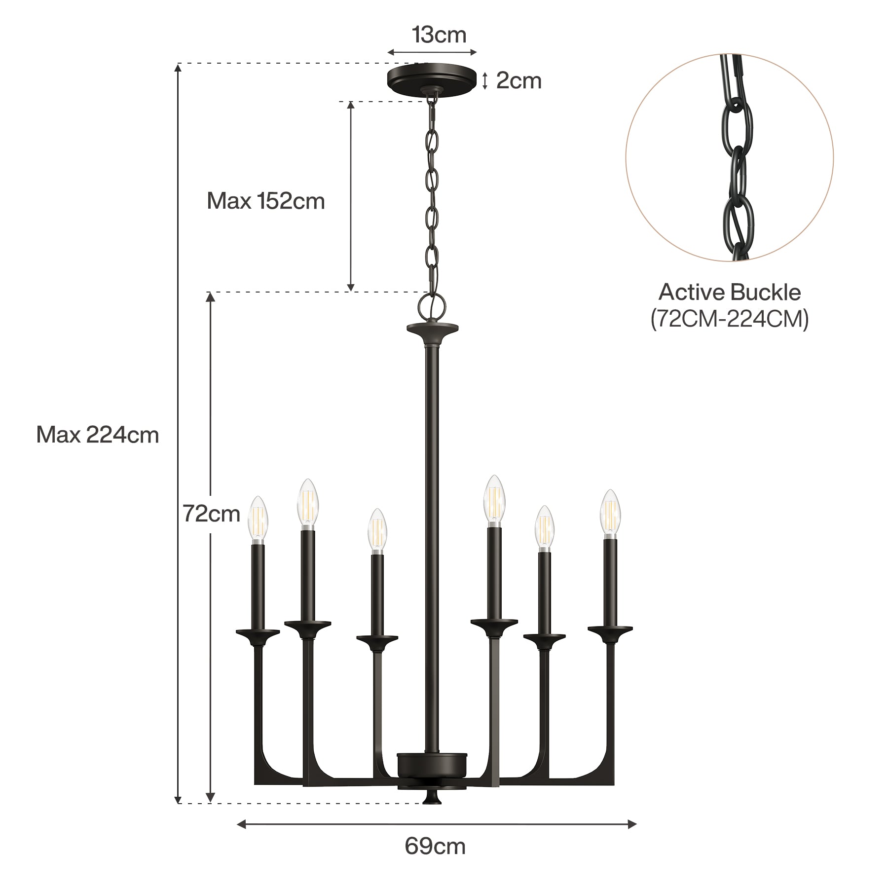 Tribesigns 72 cm Wagenrad Kronleuchter im Landhaus-Industrie Design, runde Pendelleuchte aus Metall mit 6 Flammen, schwarz