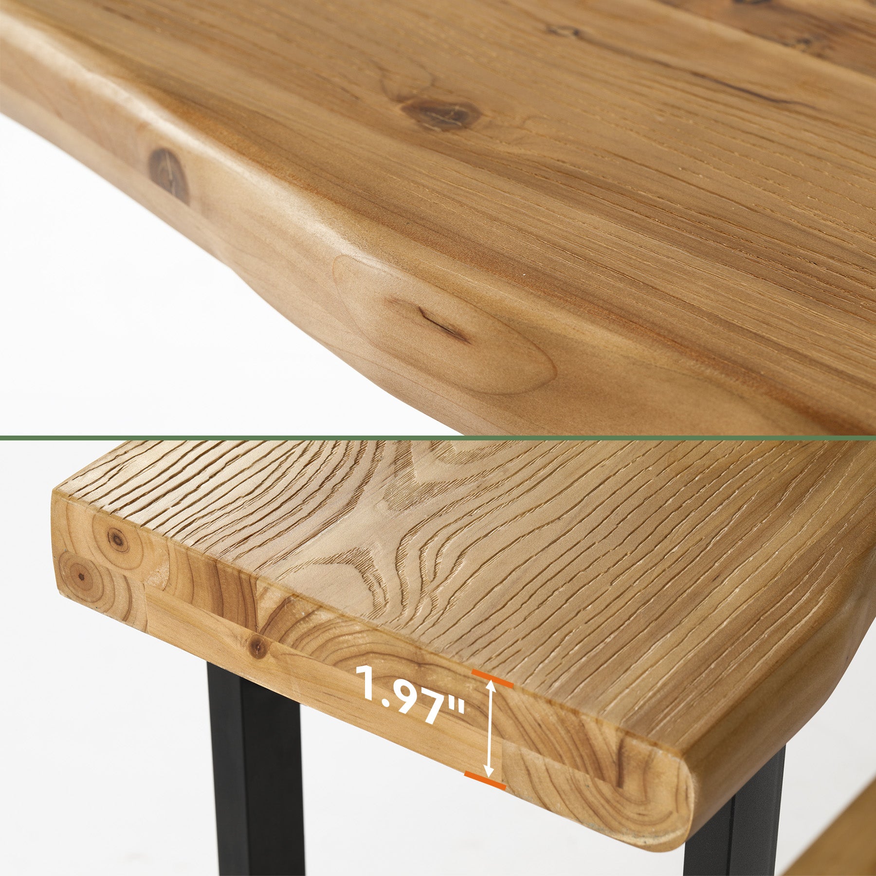 Massivholz Konsole 160 cm mit Baumkante, 2-stufiger Sofatisch hinter Couch mit Metallbeinen