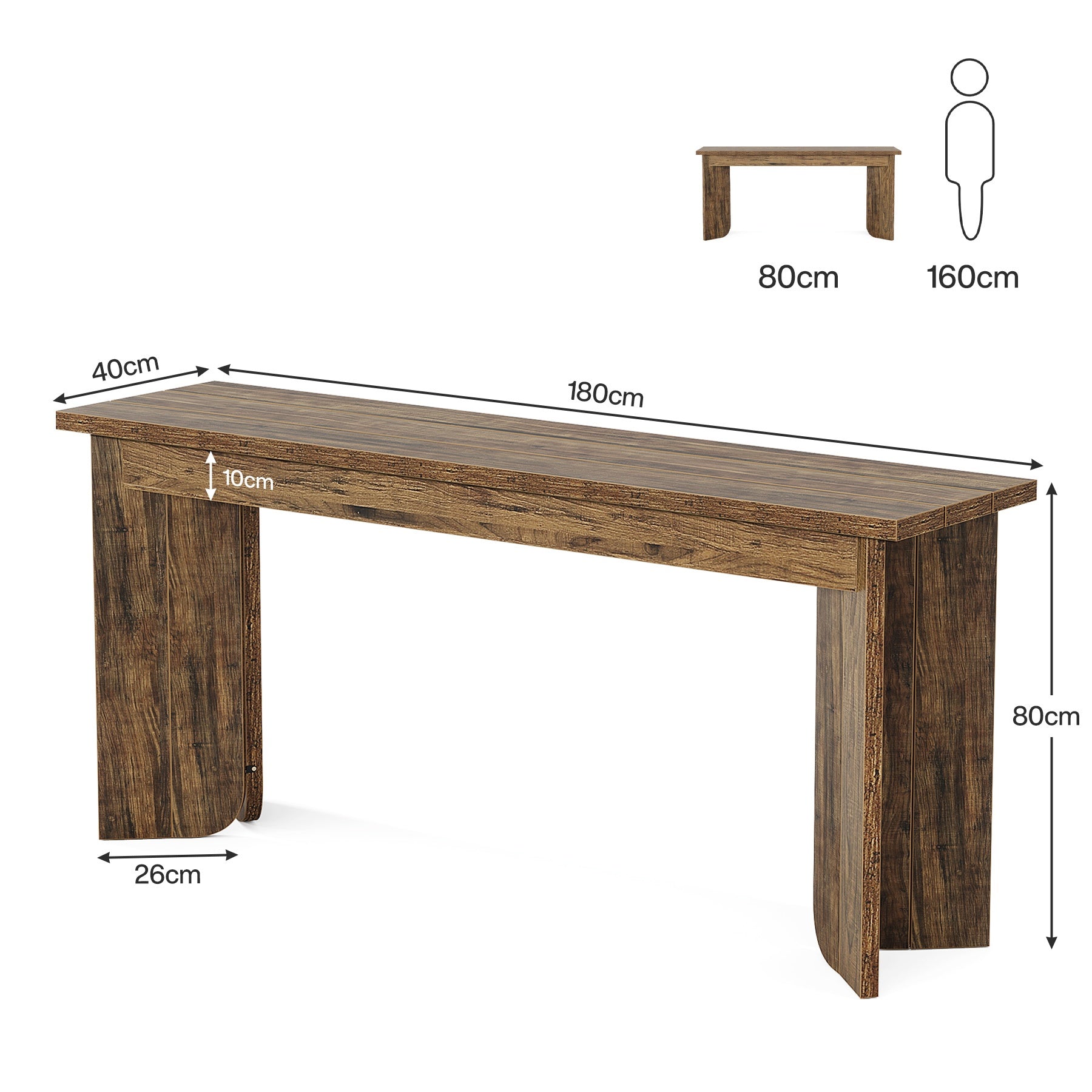 180 cm Konsolentisch - Landhaus-Sofatisch mit verbreiterter Platte & Doppelfuß