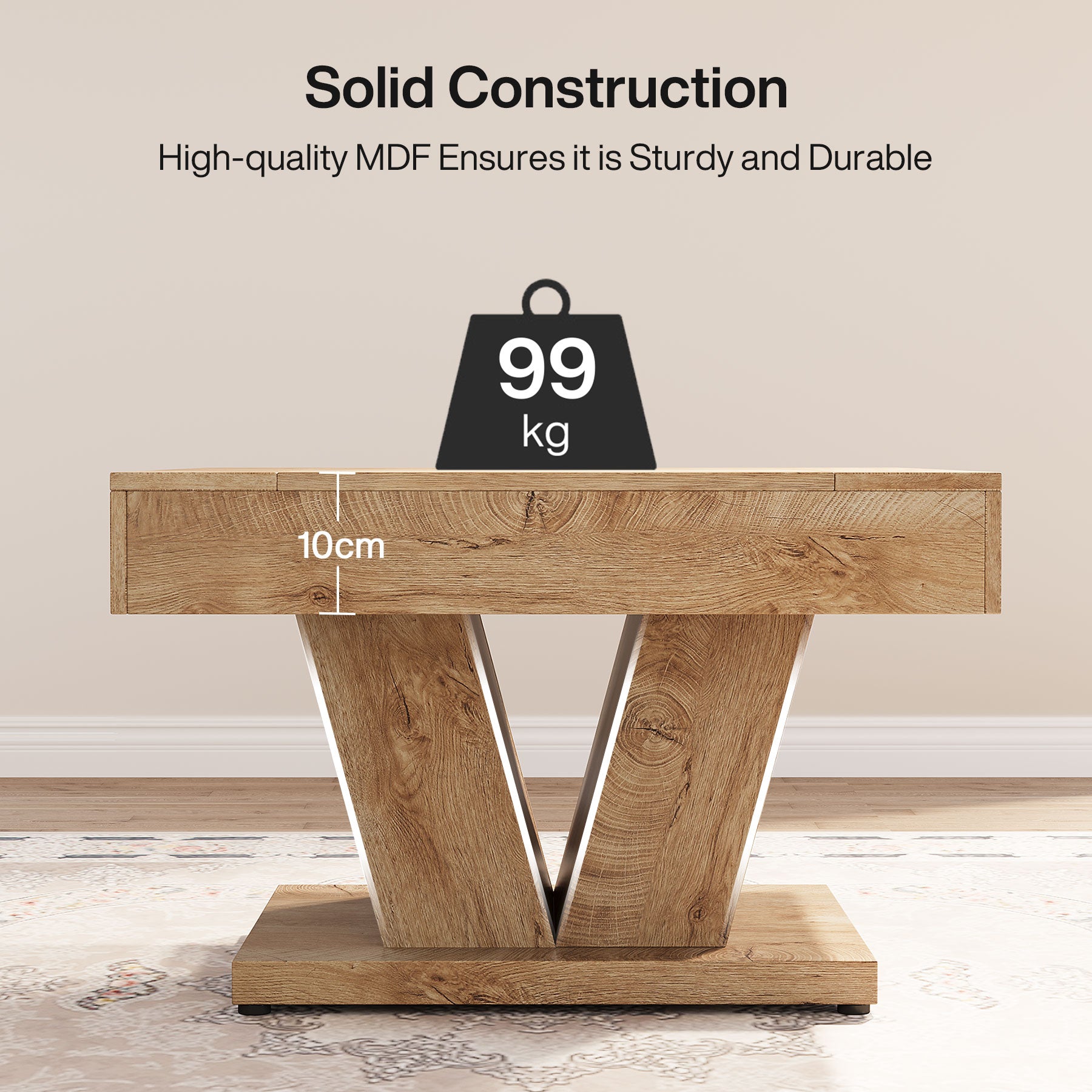 Couchtisch aus Holz, 80cm moderner Mitteltisch, Cocktail-Teetisch