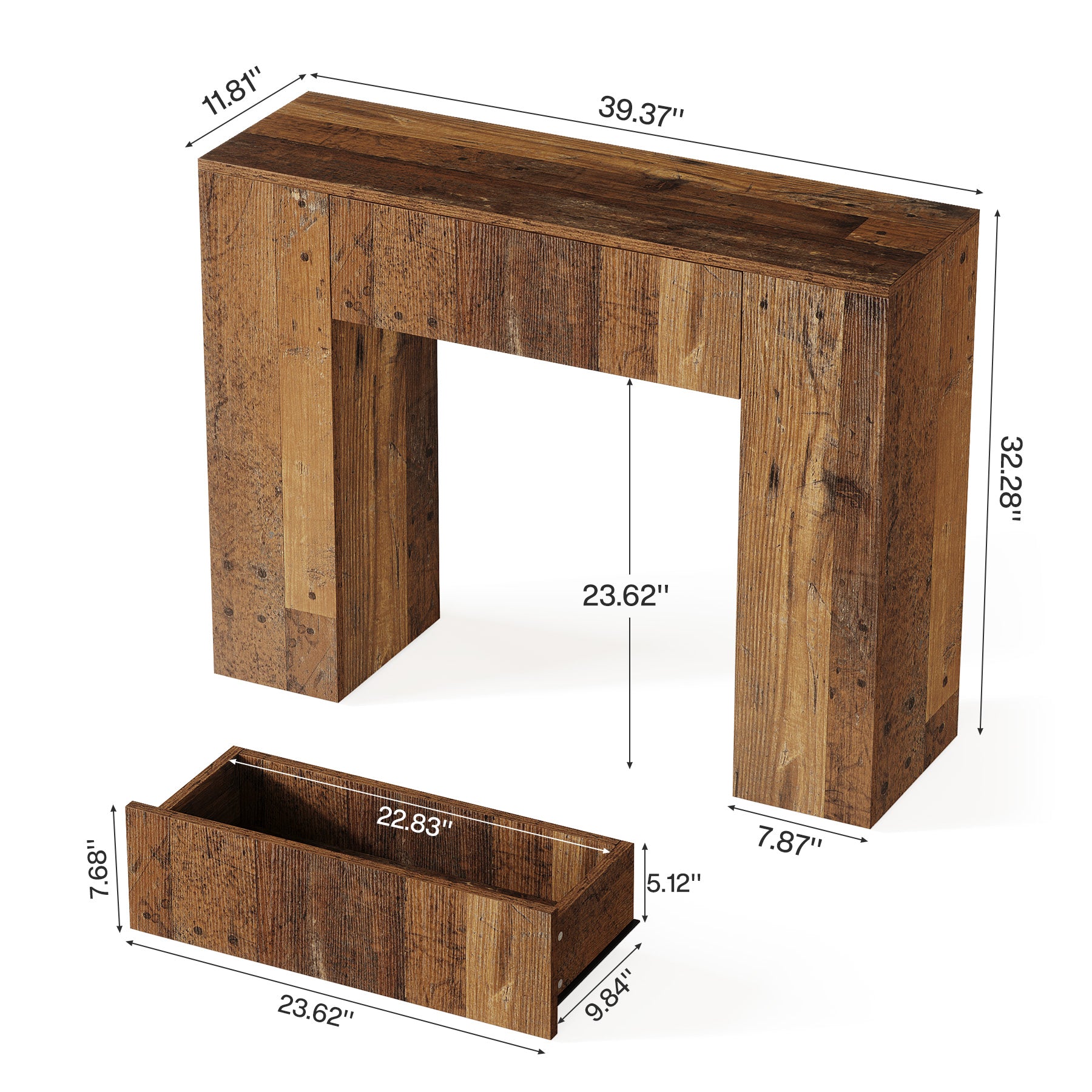 100 cm Schmaler Konsolentisch mit Schubladen, Sofatisch für Flur & Wohnzimmer