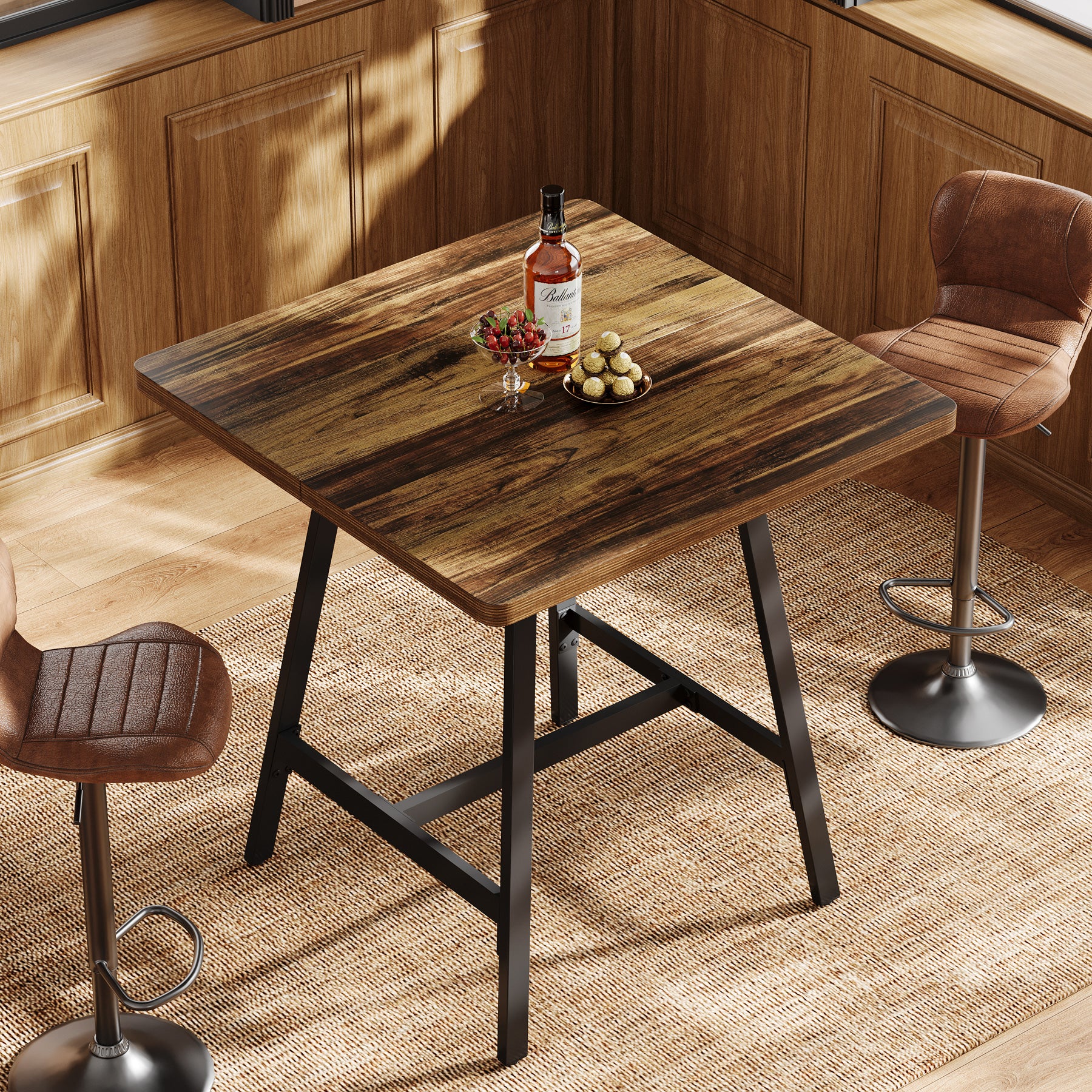 Quadratischer Bartisch im Industriedesign, Hoher Stehtisch mit verstärkter Tischplatte für Küche & Wohnzimmer