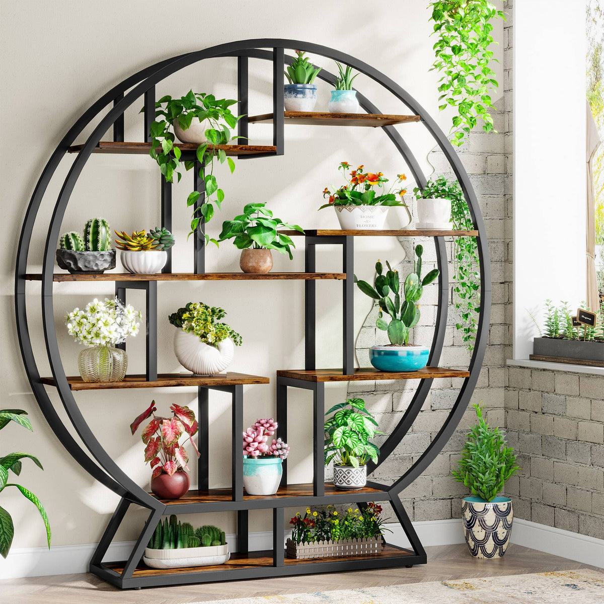 Runder Pflanzenständer, 150cm Blumentopf-Pflanzenregal mit 8 Ablagen