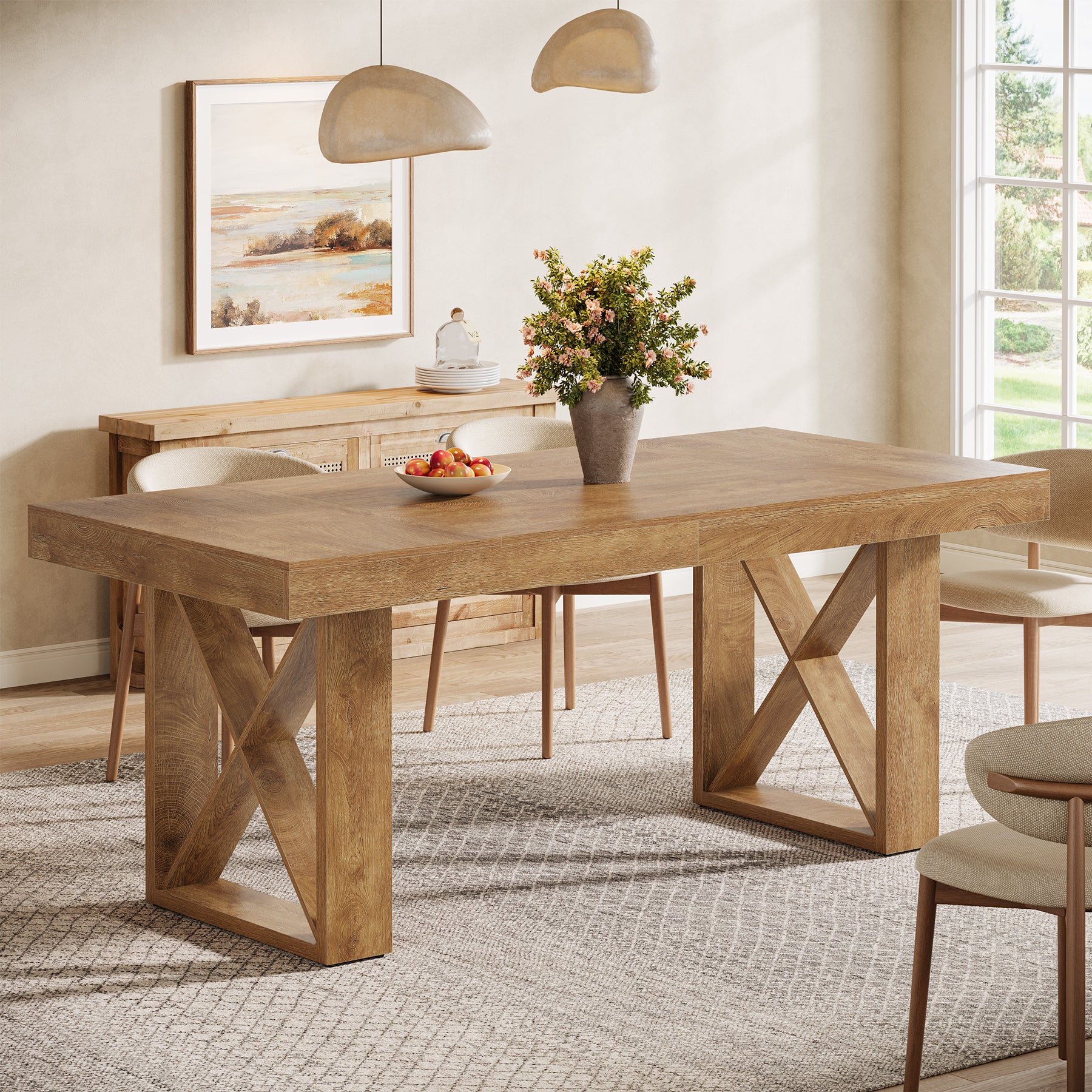 Tribesigns 160 cm rechteckiger Esstisch für 4-6 Personen, Landhaus-Design mit massiver Optik