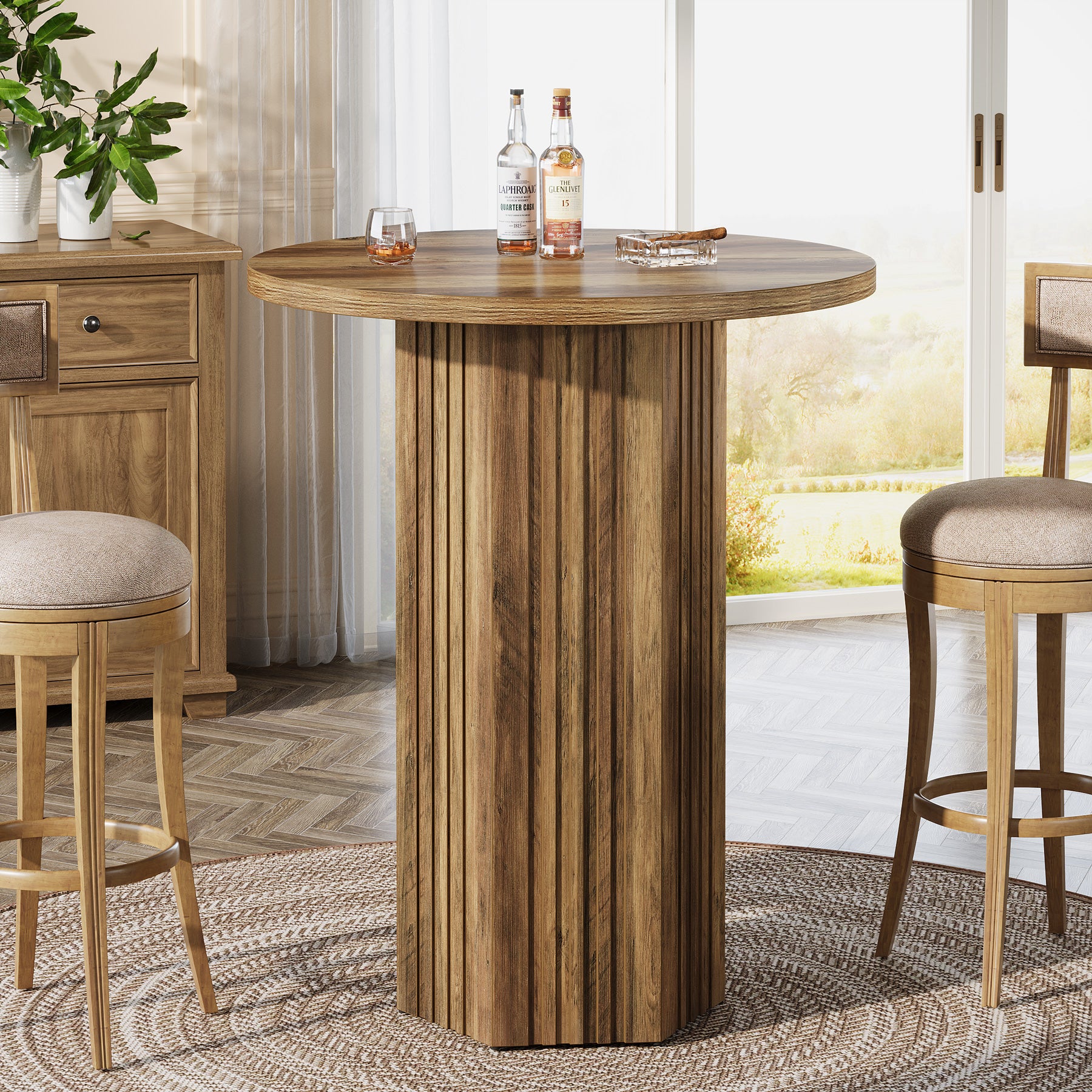 Runder Bartisch 100 cm hoch, Landhaus Bistrotisch aus Holz, Hochtisch für Küche, Esszimmer