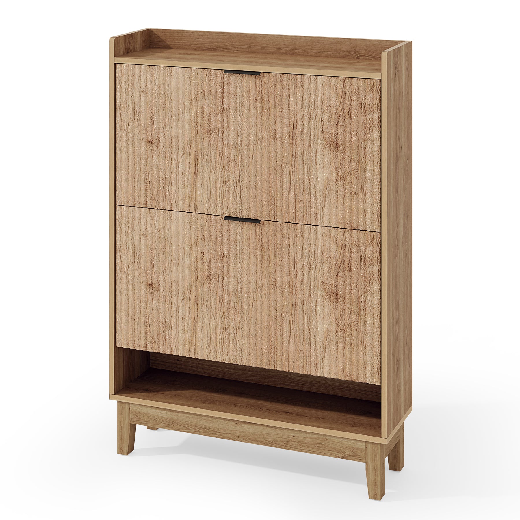 Schmaler Schuhschrank 80 cm – Schuhkipper mit 2 Klappen & Schubladen, Schuhkommode aus Holz für Flur & Eingangsbereich