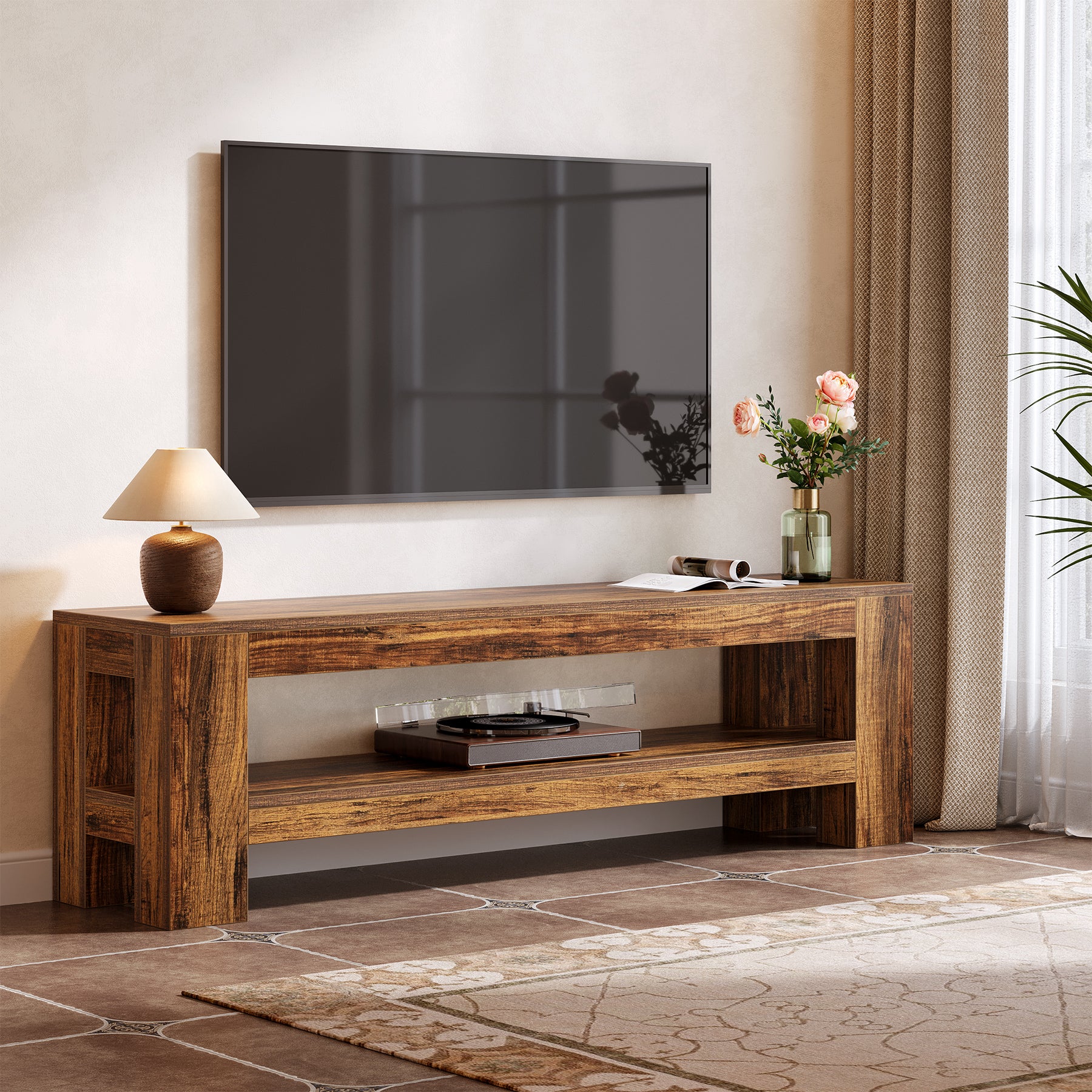 Tribesigns TV Lowboard 150 cm für 55–75 Zoll Fernseher, Rustikale TV Konsole mit Ablage